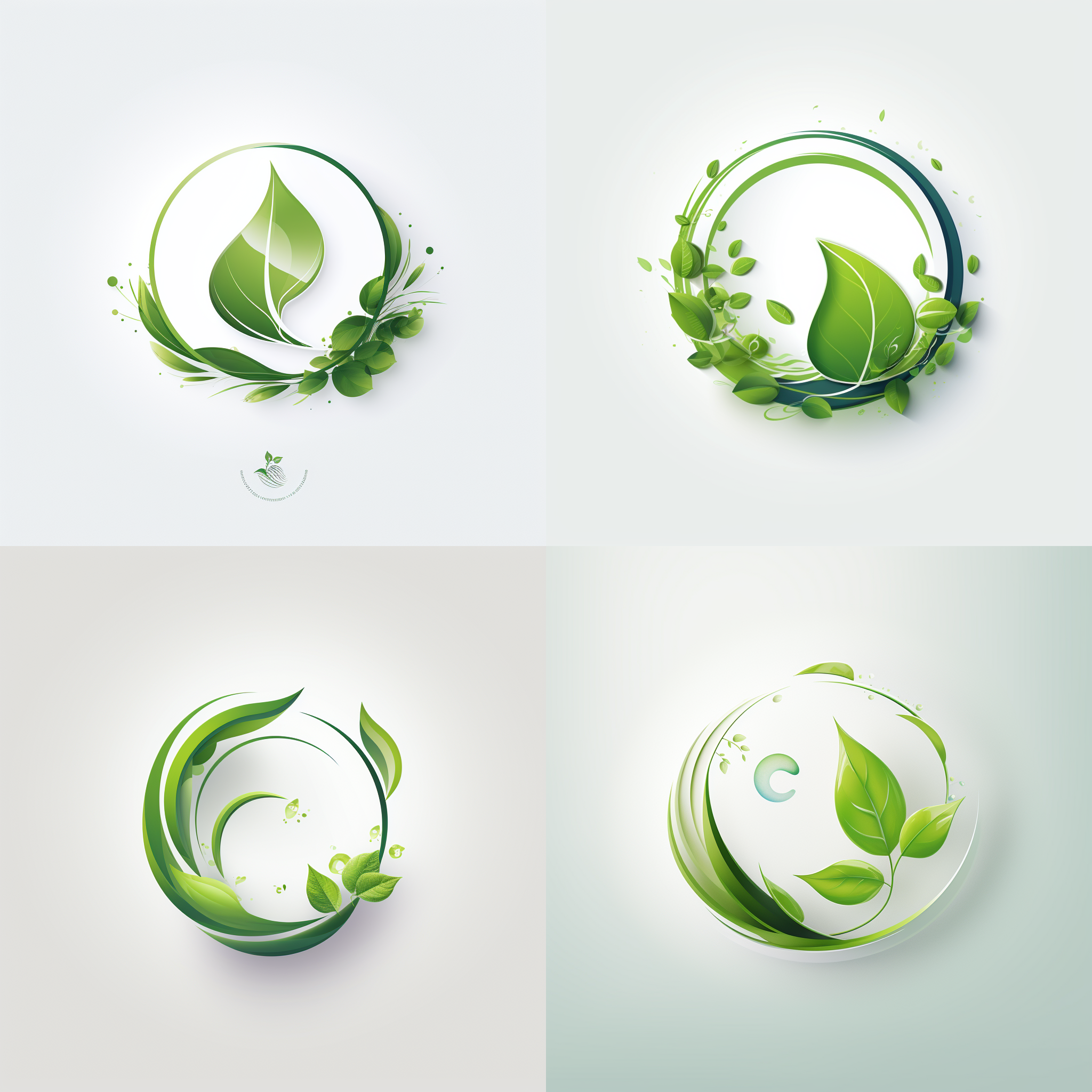公司logo，绿色环保行业，简洁设计，圆形构图，清晰对比度，自然环境中，中焦镜头，自然光，静态，植物元素，绿色主题，可持续发展，平和。