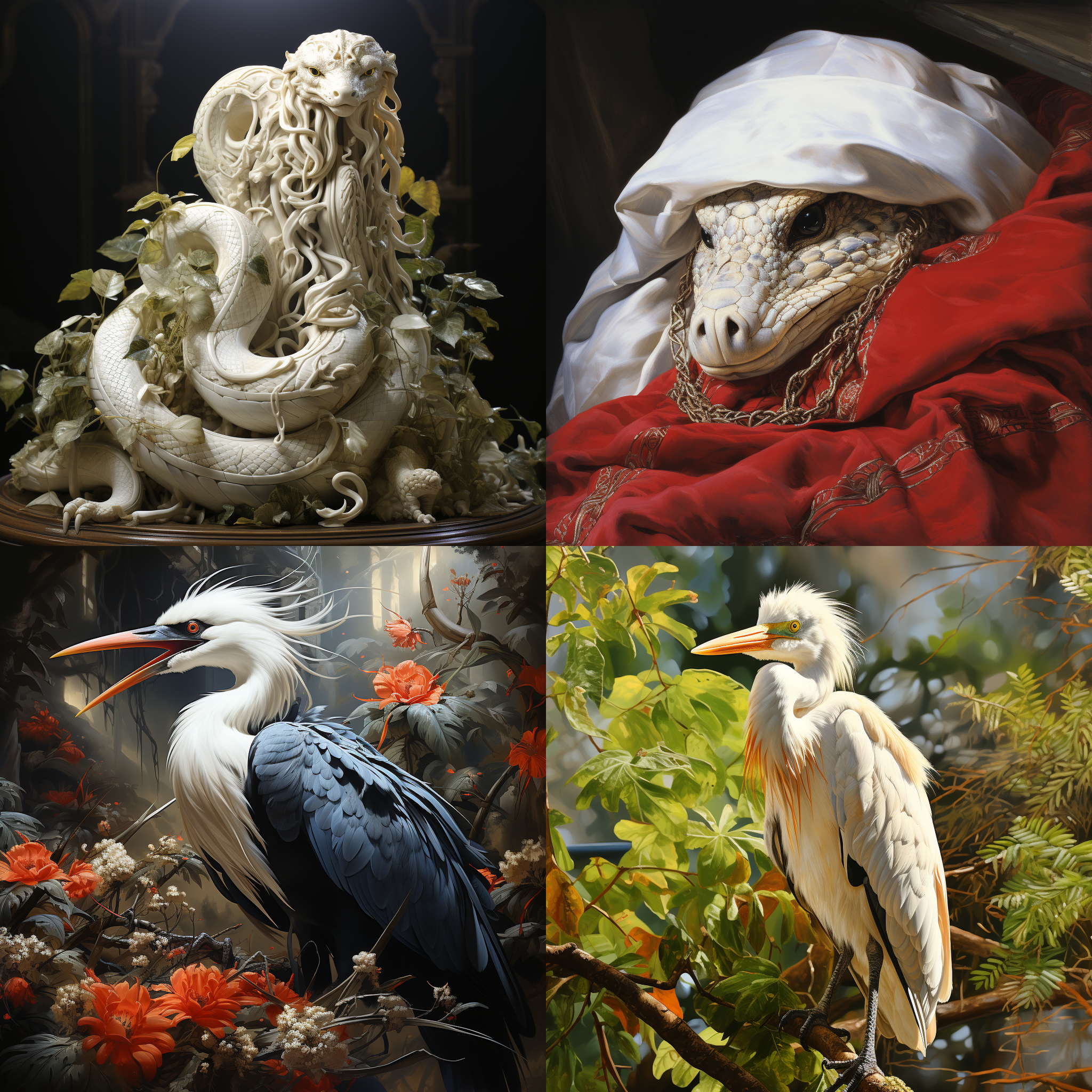 一条大蛇缠住了苍鹭的嘴，尾巴缠住脖子