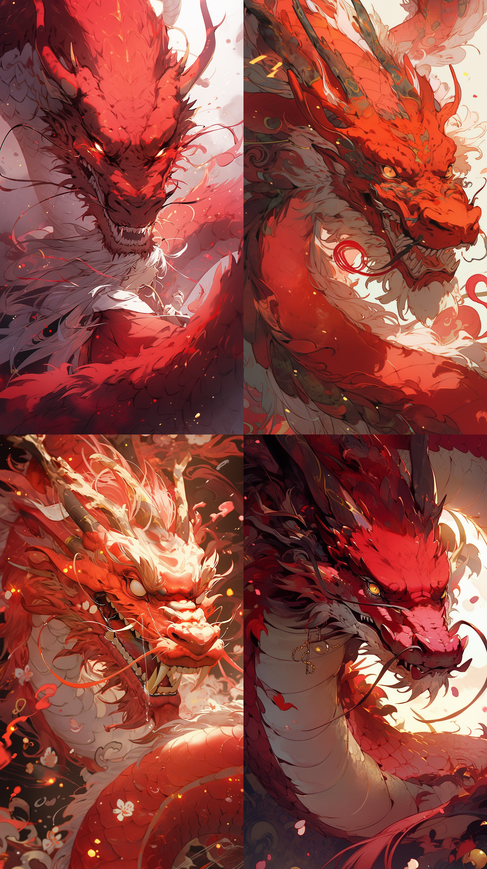 中国龙，红色主题，干净背景，半身特写，高光，细节丰富，oc渲染，动态姿势，威严，神秘。 宫崎骏