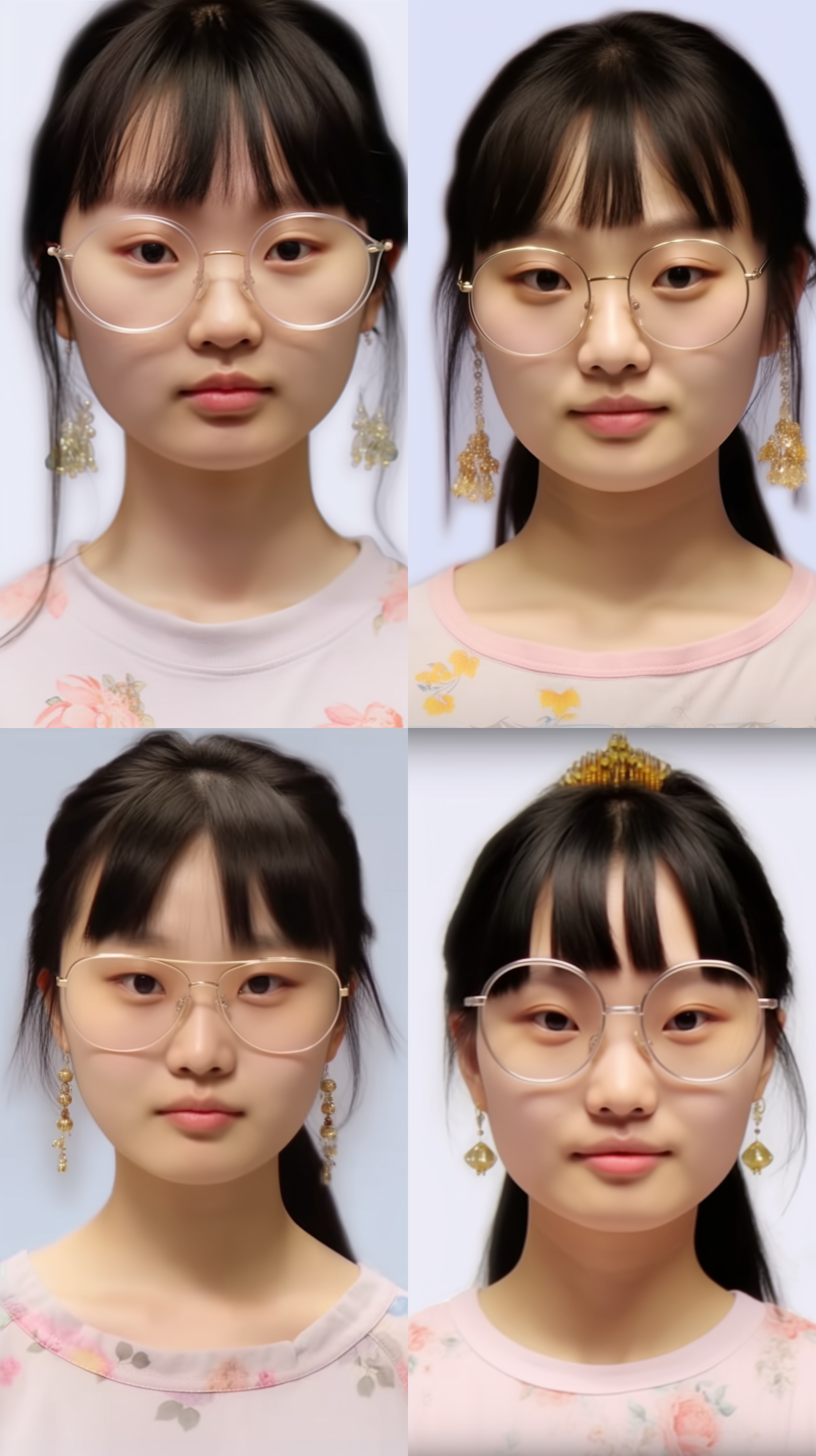 少女，与图片一致，古典中国美女，全息现实全息光环发型，垂直小丸子精致的中国传统头饰，华丽的中国传统服装，金色和玉石装饰，全景瓜子脸，纯白背景，高品质高精度丹凤眼，均匀照明，超高纹理3d艺术和文化符号，8k分辨率。