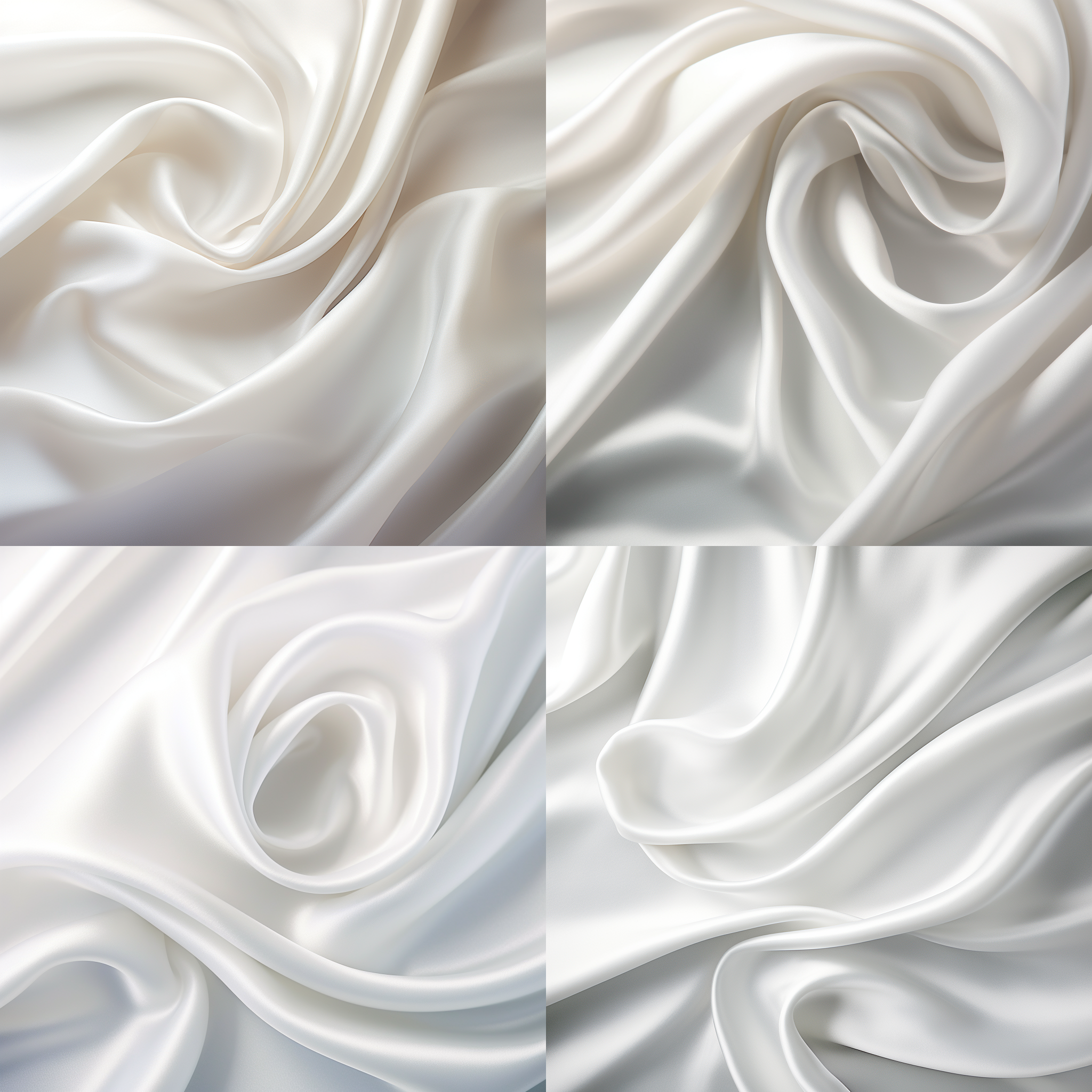 非常飘逸的白色绸缎，超级柔软，轻肤，流畅线条，流动感，细腻纹理，柔和色调，充满魅力，纯白色。