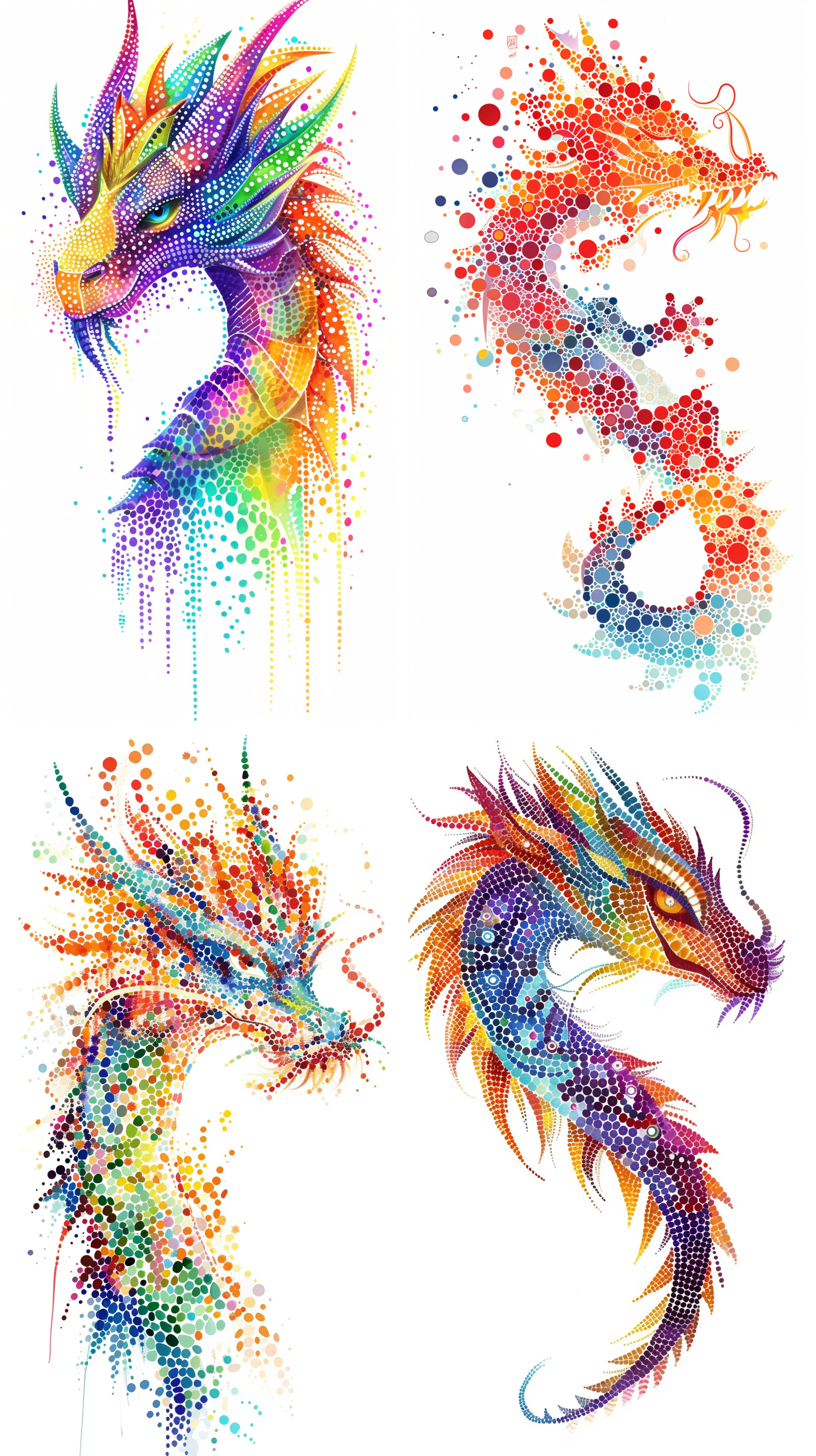 点彩龙 ，上半身，白色背景，画风简洁