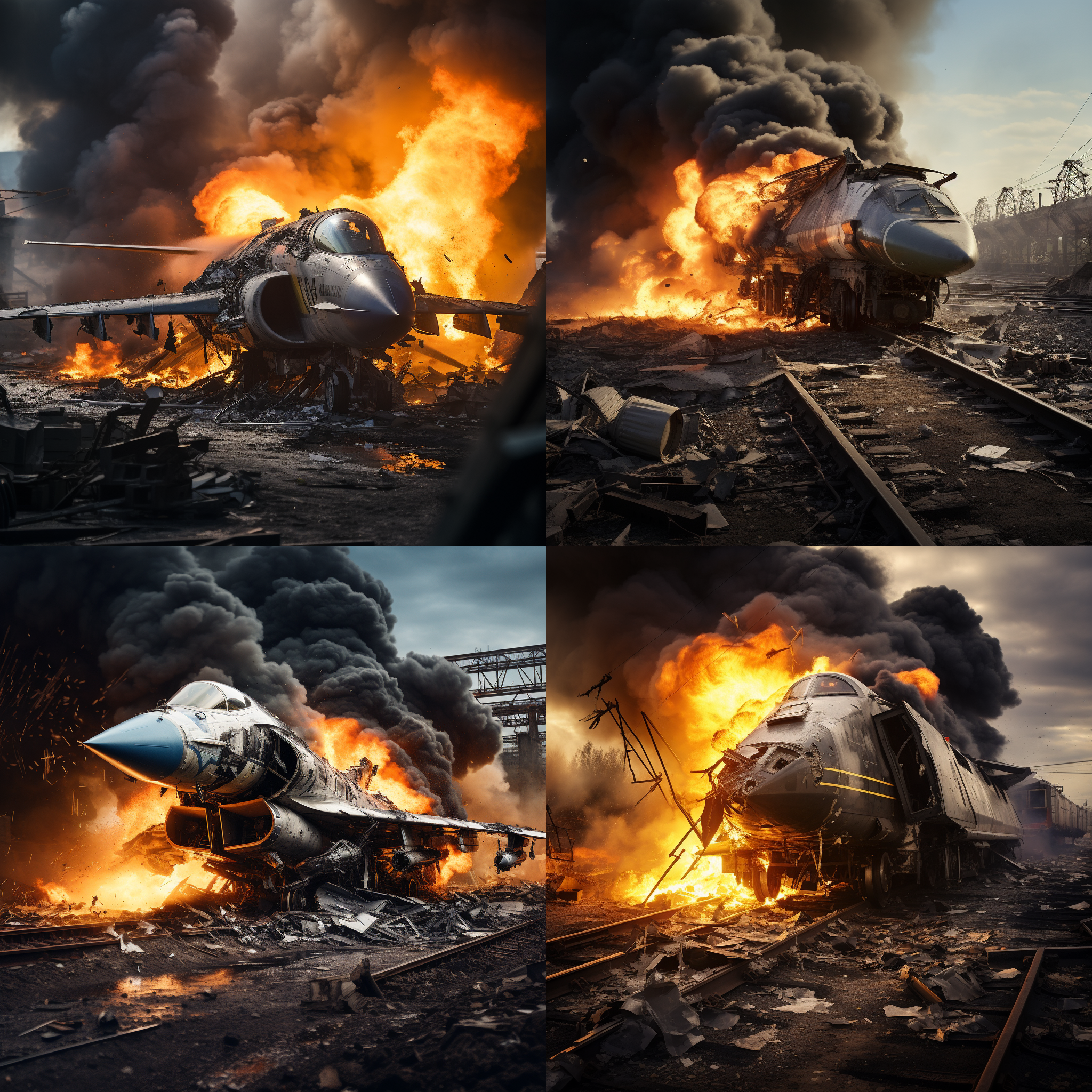 一架f16战机和火车相撞起火