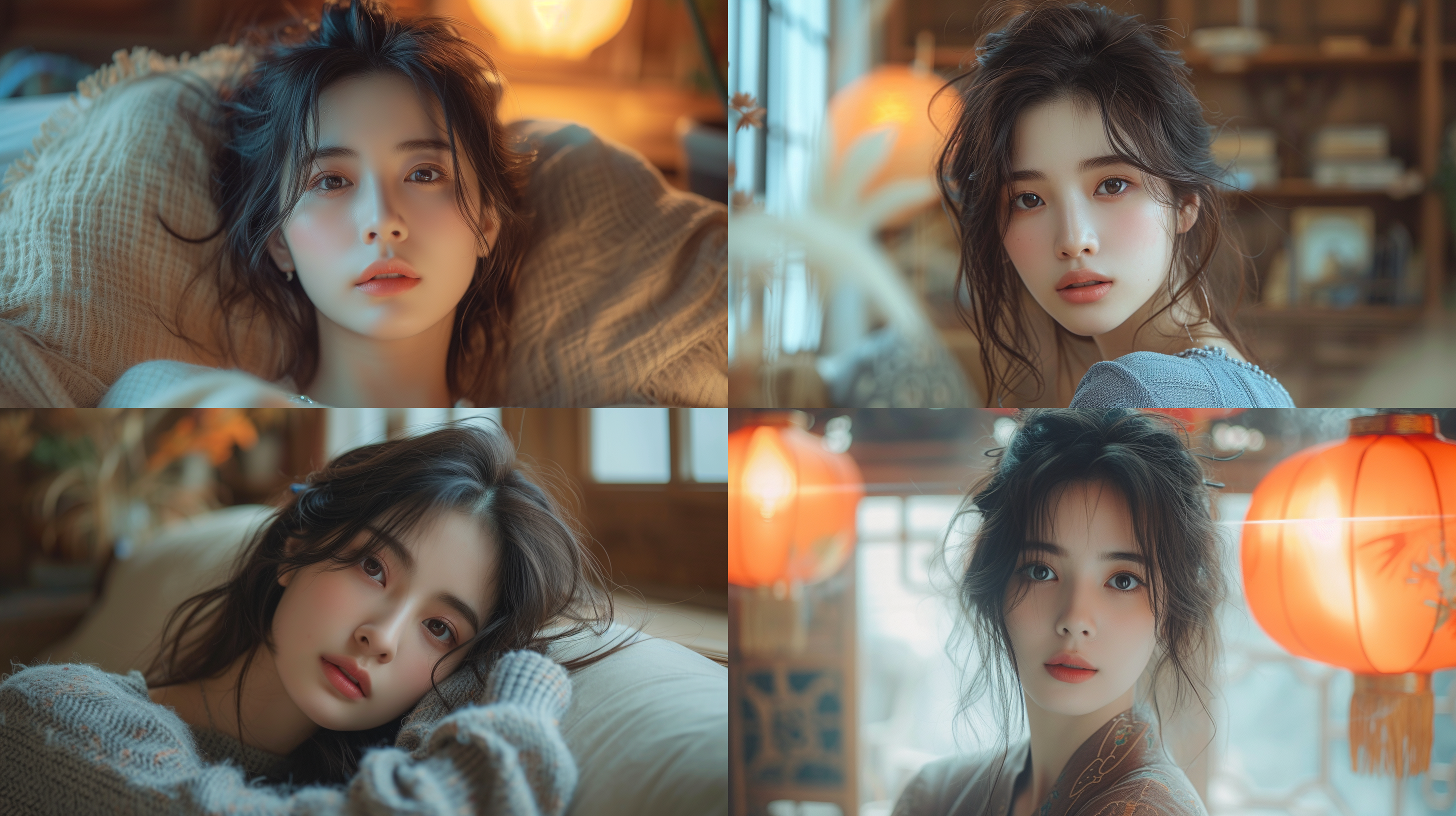 慵懒风中国气质女生室内写真，慵懒，闲适，气质，特写大光圈镜头，电影感，4k，高清