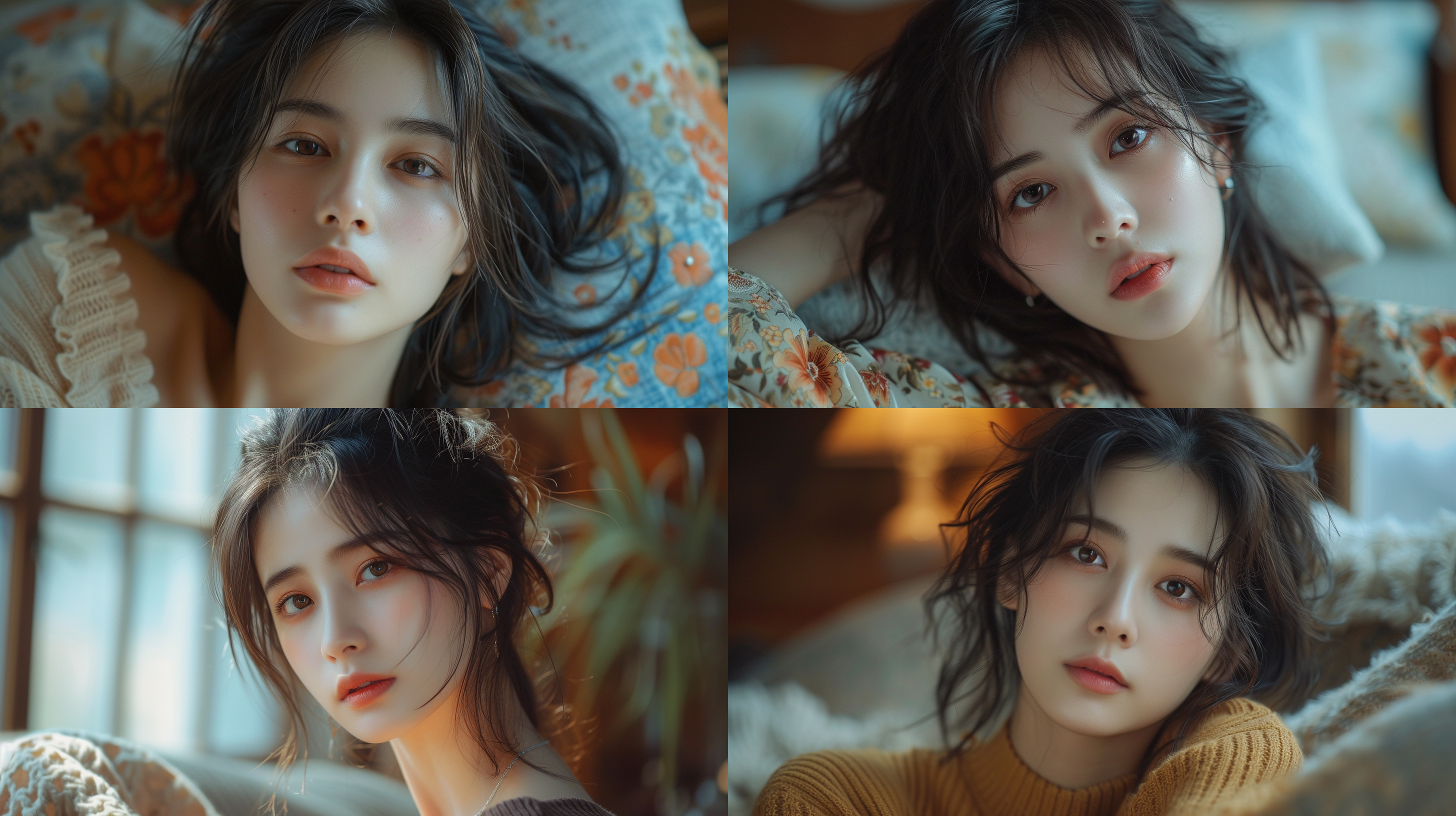 慵懒风中国气质女生室内写真，慵懒，闲适，气质，特写大光圈镜头，电影感，4k，高清