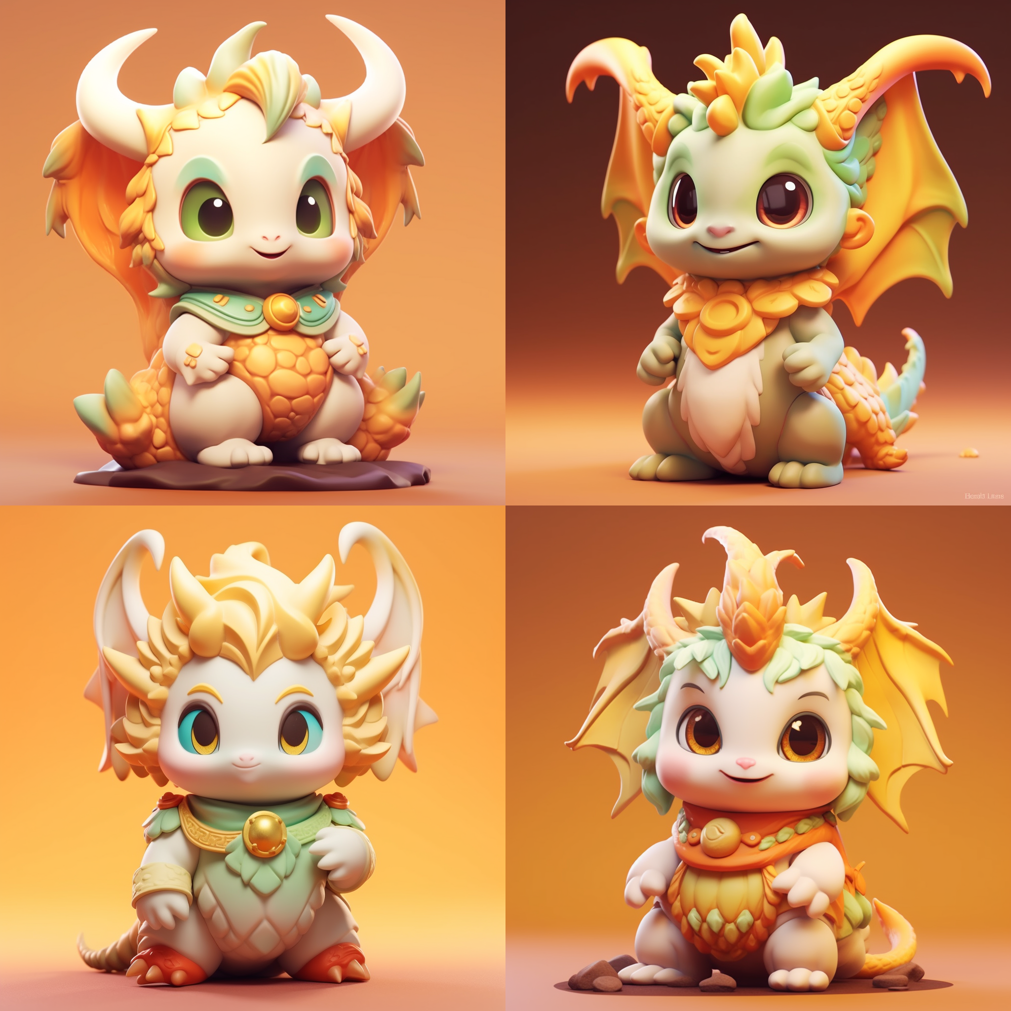 a small toy with horns and a dragon on it's head, sitting , with a yellow background, cute, a character portrait, abidin dino, furry art