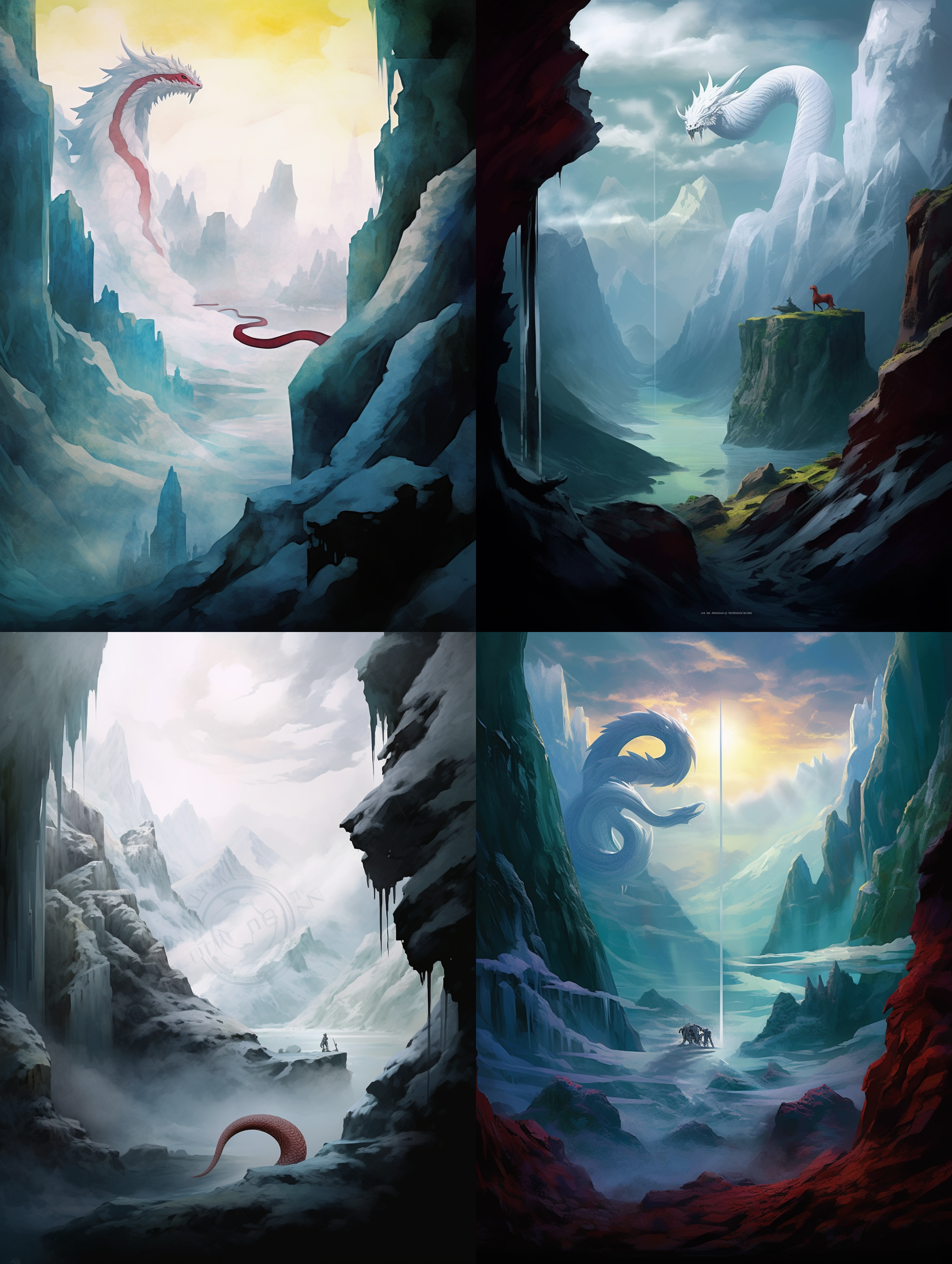 非常接近原图的绘图，细节丰富，色彩鲜艳。画面中展现了一个壮美的山脉，云雾缭绕，给人一种宏伟和壮观的感觉。使用广角镜头，突出山脉的高度和辽阔感。明亮的阳光照射在山脉上，营造出温暖而宜人的氛围。整个画面充满着力量与自然之美。