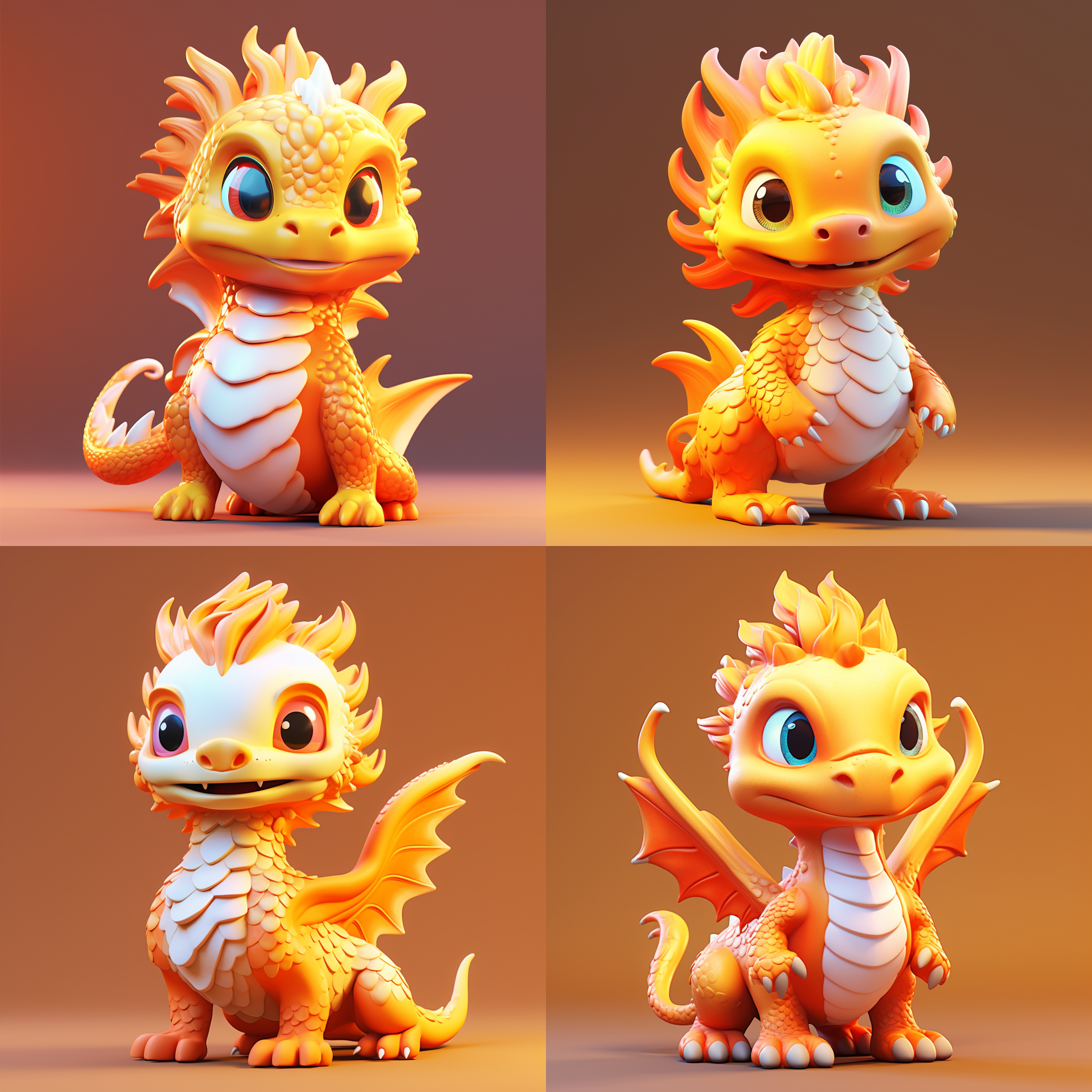 一条中国可爱的龙，黄色，3d,可爱有光泽，最高细节，最佳质量，高清，8k