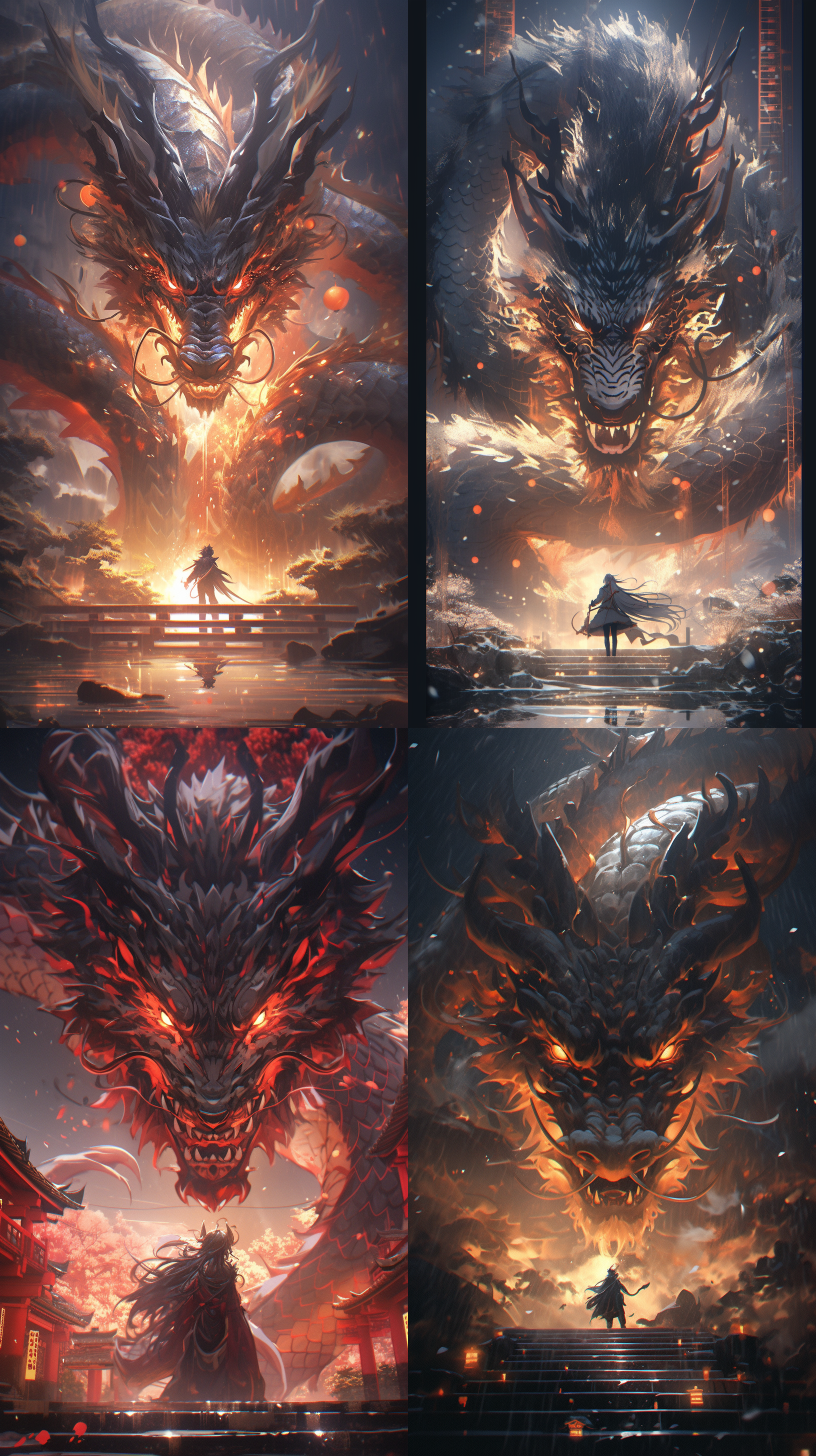 prompt. 中国龙，巨型，大场景，特写镜头，电影灯光，c4d渲染，超高分辨率，精细细节，32k，黑龙栩栩如生，气势磅礴，雄壮，神秘，宏伟主调，华丽背景，动感。