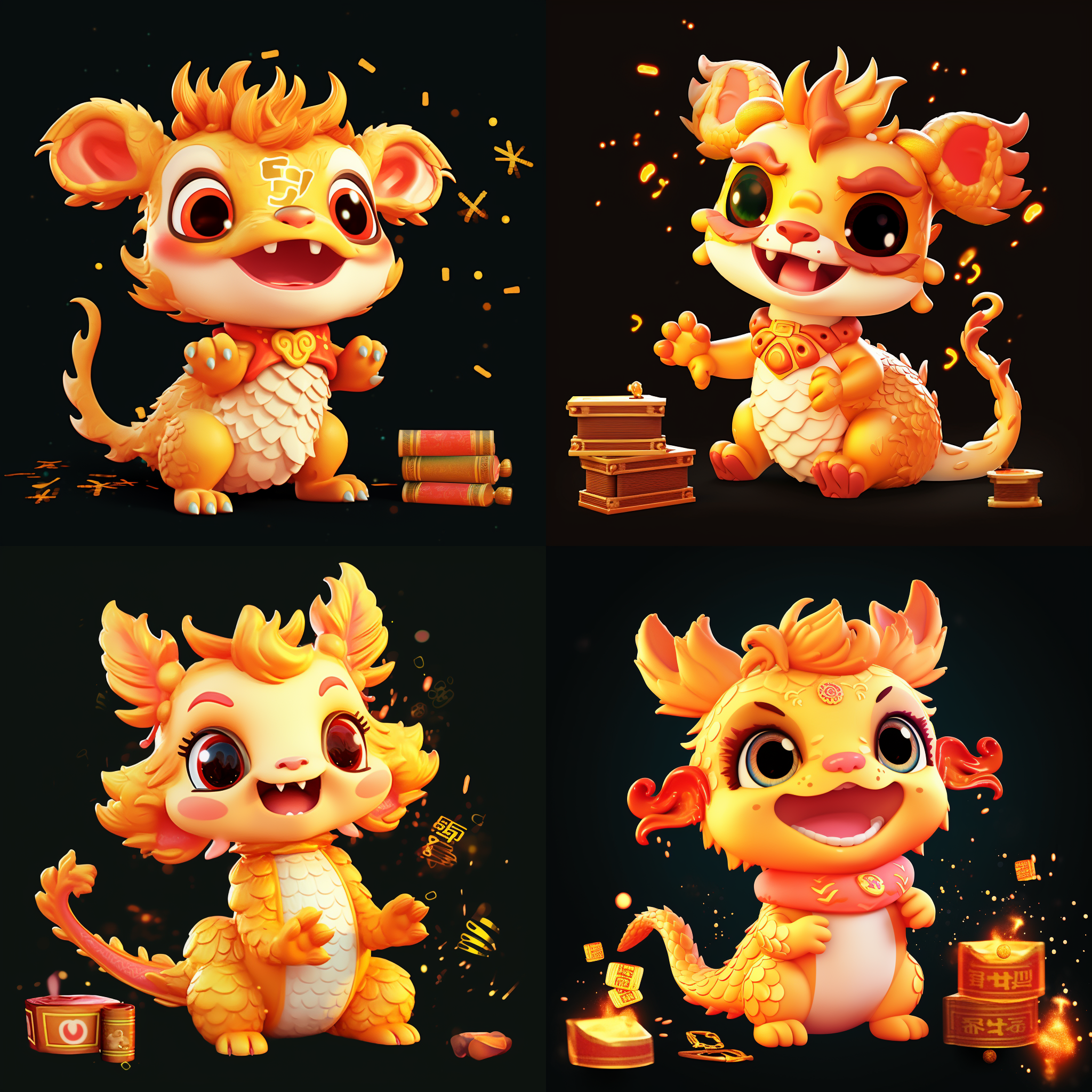 一条中国可爱的龙，黄色，3d,可爱有光泽，最高细节，最佳质量，高清，8k 