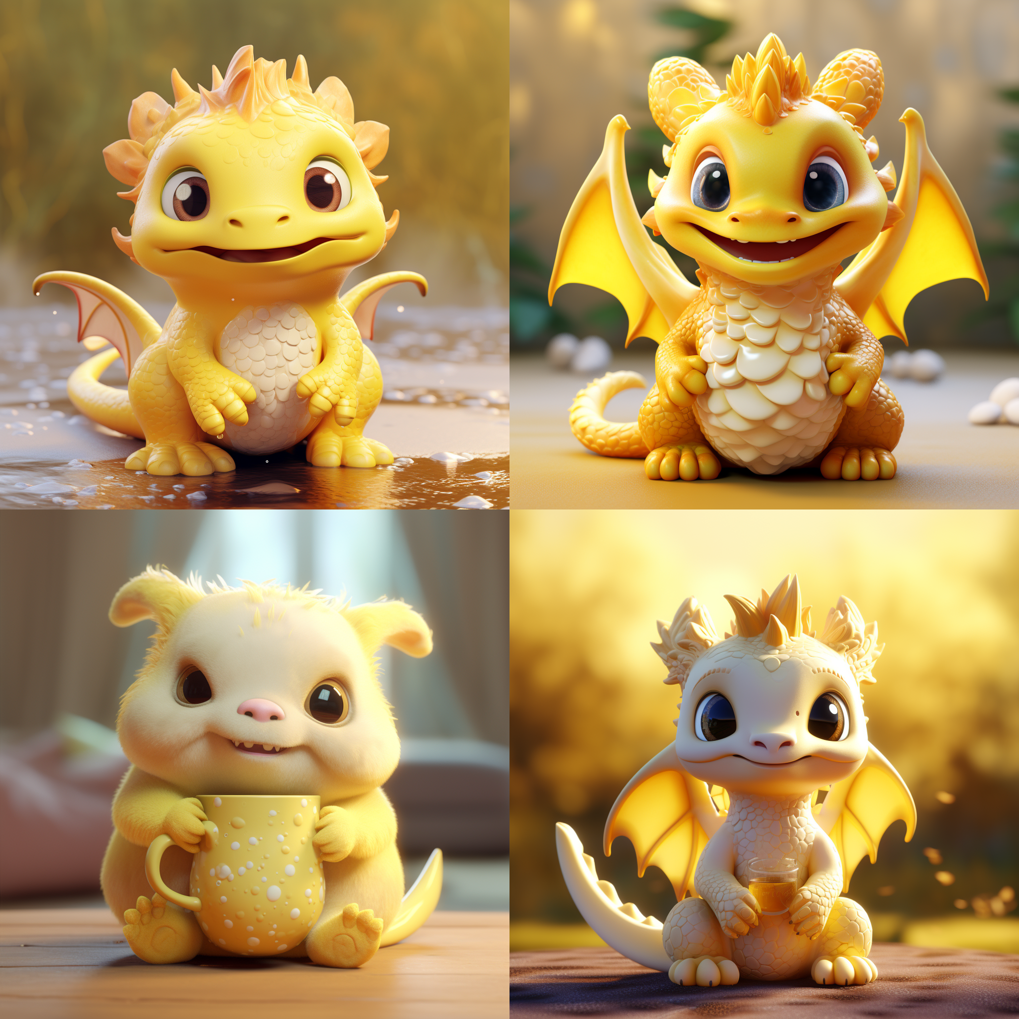 小奶龙，胖胖的，黄色，3d,可爱有光泽，最高细节，最佳质量，高清，8k。 