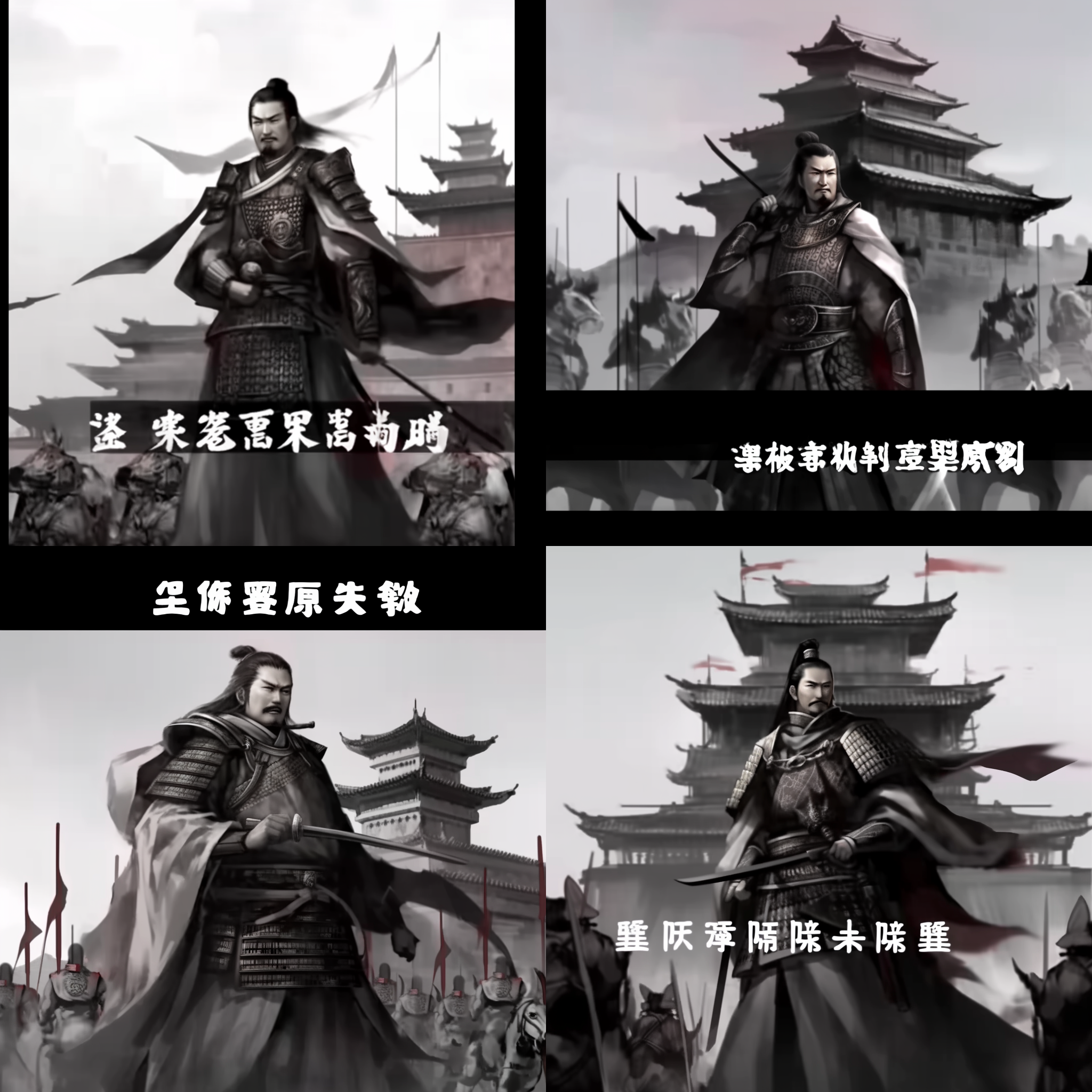 勇士冲锋，低角度，黑白对比，水墨色彩，铠甲，宝剑，战场，士兵，智谋，勇猛，挥斥方遒。