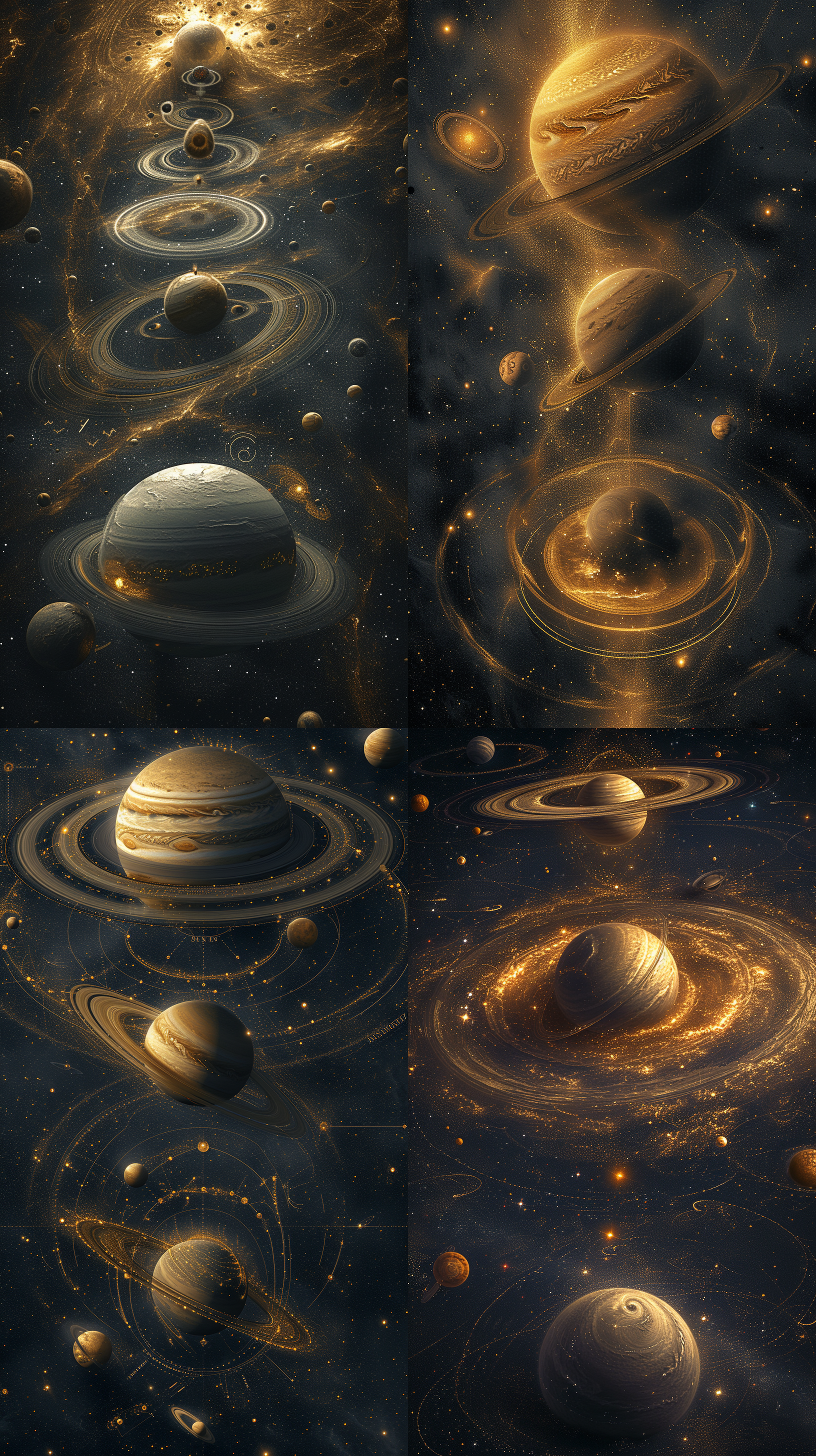 生成一张太空图，广角镜头，可以看到多个星球，个别带有星环，高清图，写实风格。