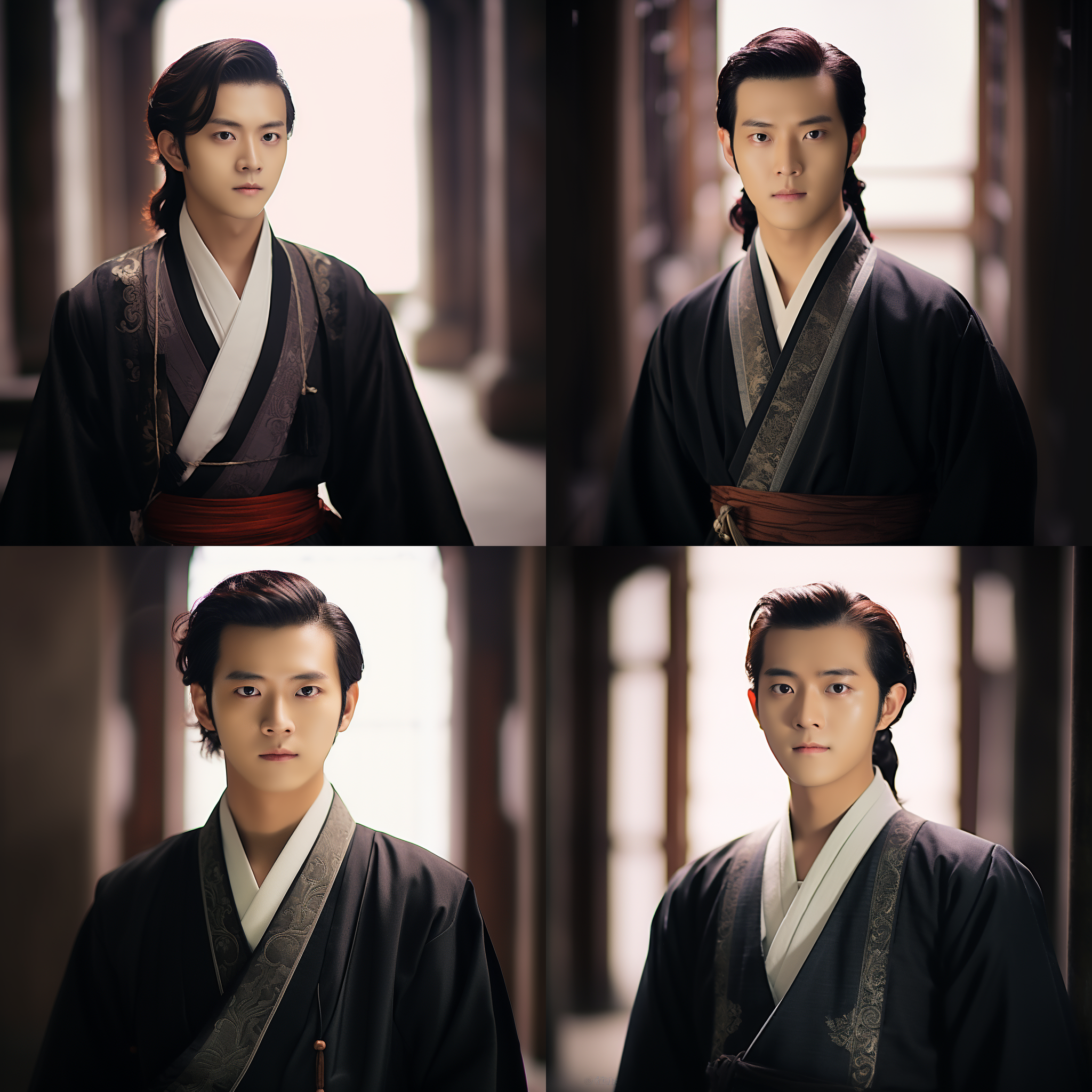 汉服男子，古建筑背景，静态特写，细节丰富，明亮色调，传统风格，端庄气质，鲜艳颜色，自信侠客气质，古典风格，高清晰度，广角镜头，光线柔和，肖像照，古风流派。