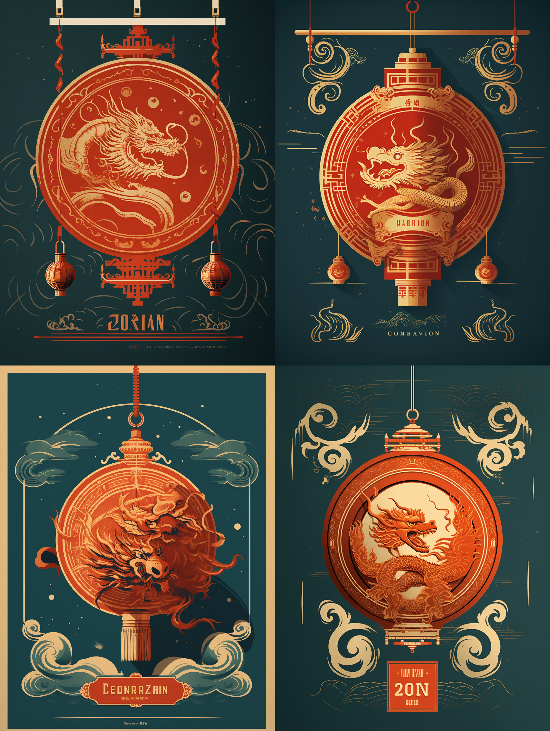 一张龙年春节的海报，中国风的金龙，红色的龙须，金色的鳞片，雪景，人物剪影，地平线，强烈的明暗对比，白色、青色和红色，喜马拉雅艺术，现实主义风格作品，梦幻般的插图，厚重的质地，平衡感，暖色调，节日气氛，16k超高清