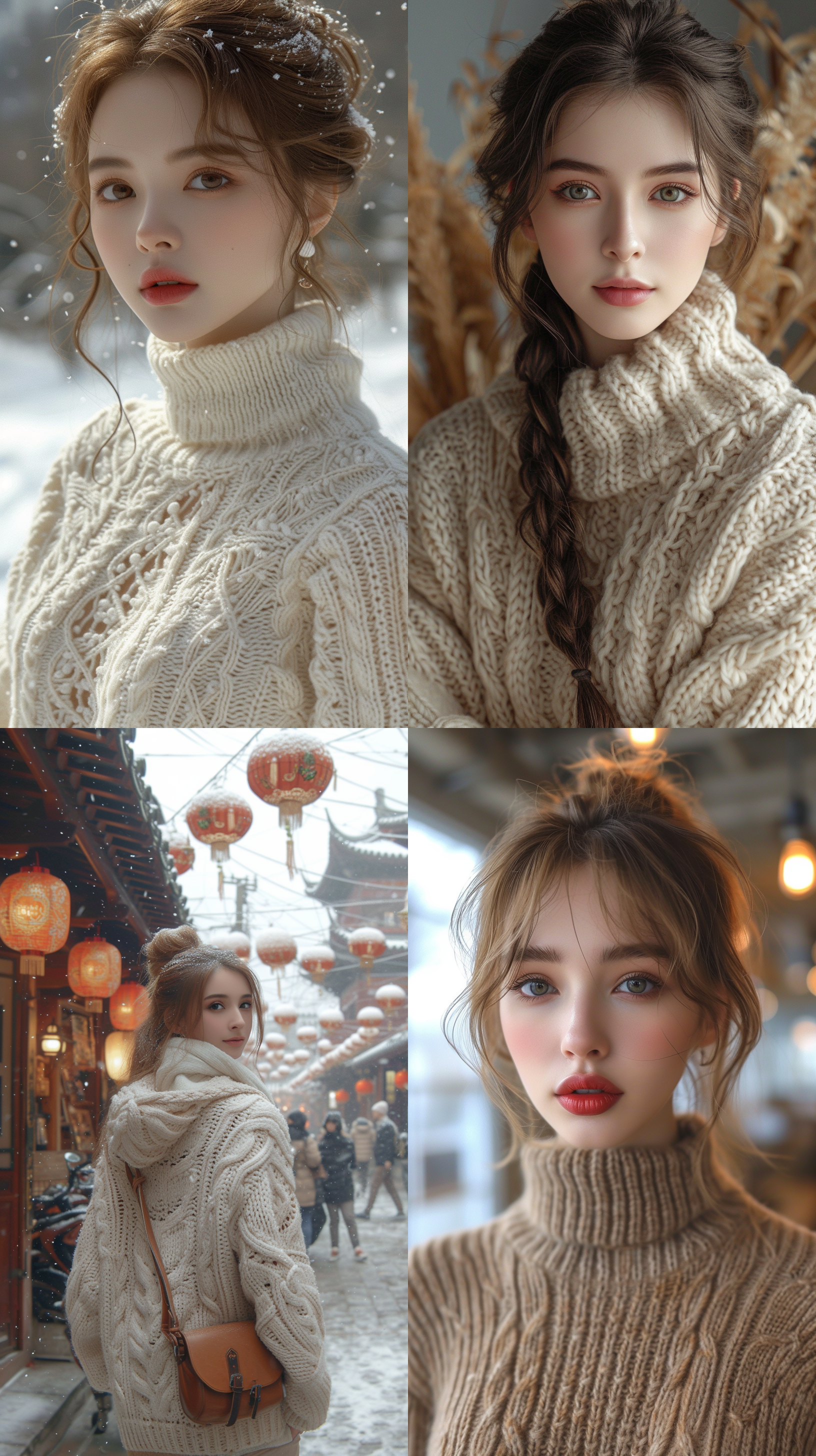 少女穿着针织风格的毛衣，采用软边和大气效果的风格，angura kei风格，8k分辨率，自然美感，深米色，中国传统风格，32k uhd，全身照片。