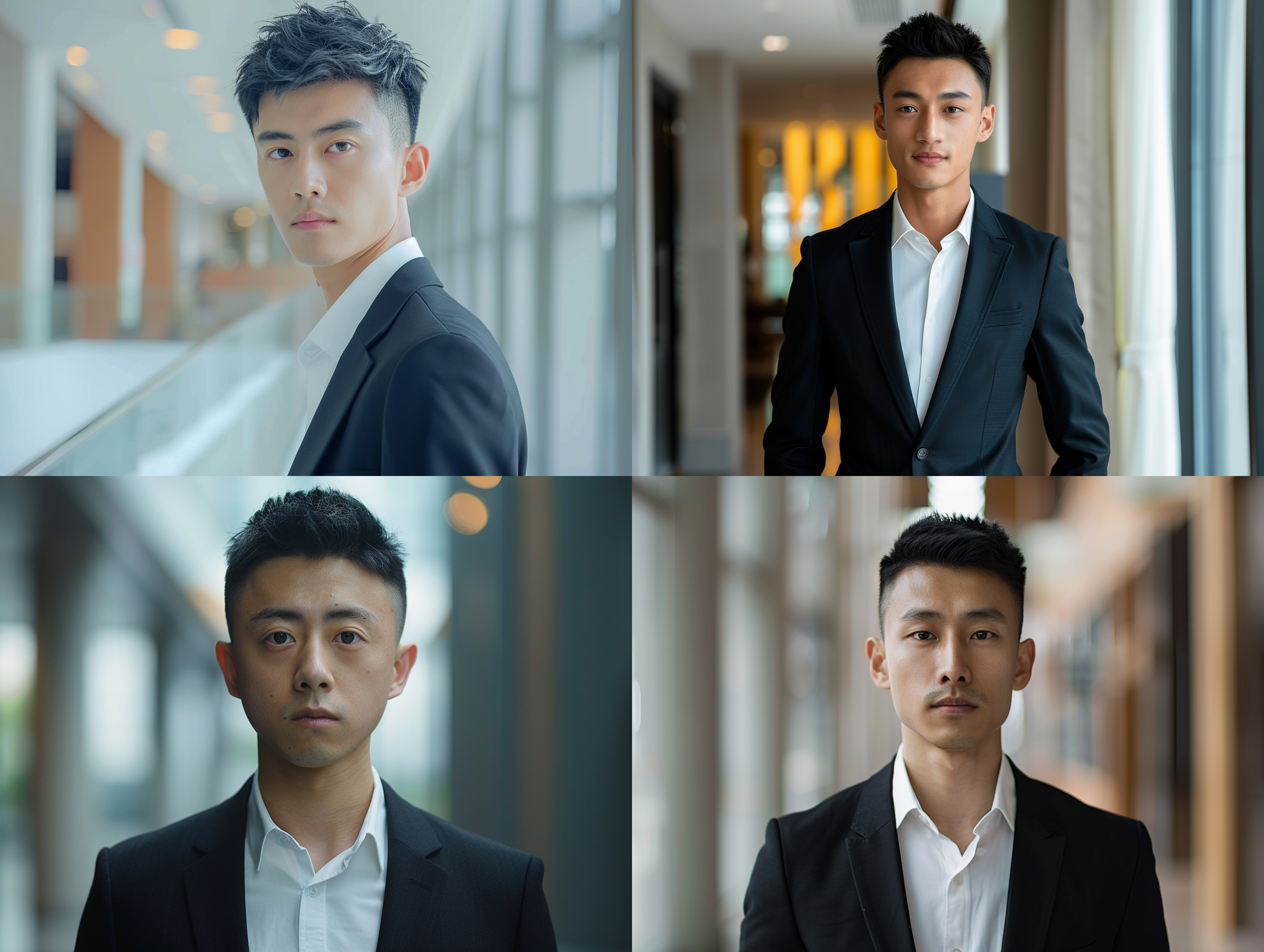 30岁中国男子，年轻英俊，黑色短发，都市精英，面容精致，身材高壮，黑色西装，白衬衫，室内背景，长焦镜头，正脸，高清16k，明亮色调，细节丰富，高对比度，侧光，静谧氛围，柔和光线，贵族姿态，优雅氛围，静谧表情，细腻皮肤质感。 贵族风