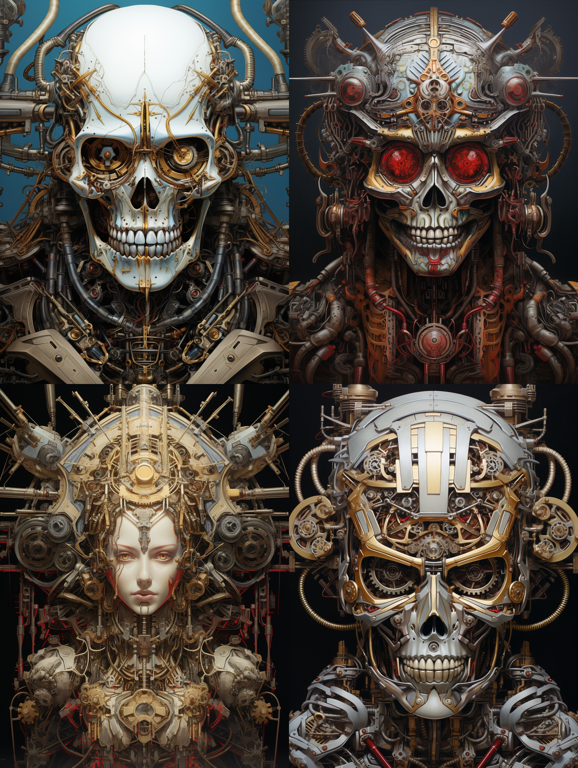 一个美丽的机械蒸汽朋克高达机器人的超逼真混合媒介肖像，骷髅人脸，宏伟的肖像，对称的头部，金属齿轮，阿兹特克艺术，后期处理，高度华丽复杂的细节，地平线零之曙光的风格