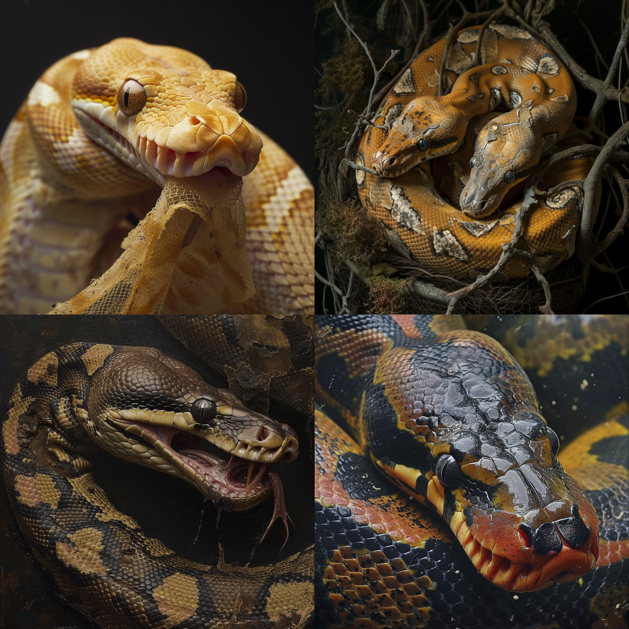 一条巨蟒，在蜕皮，痛苦