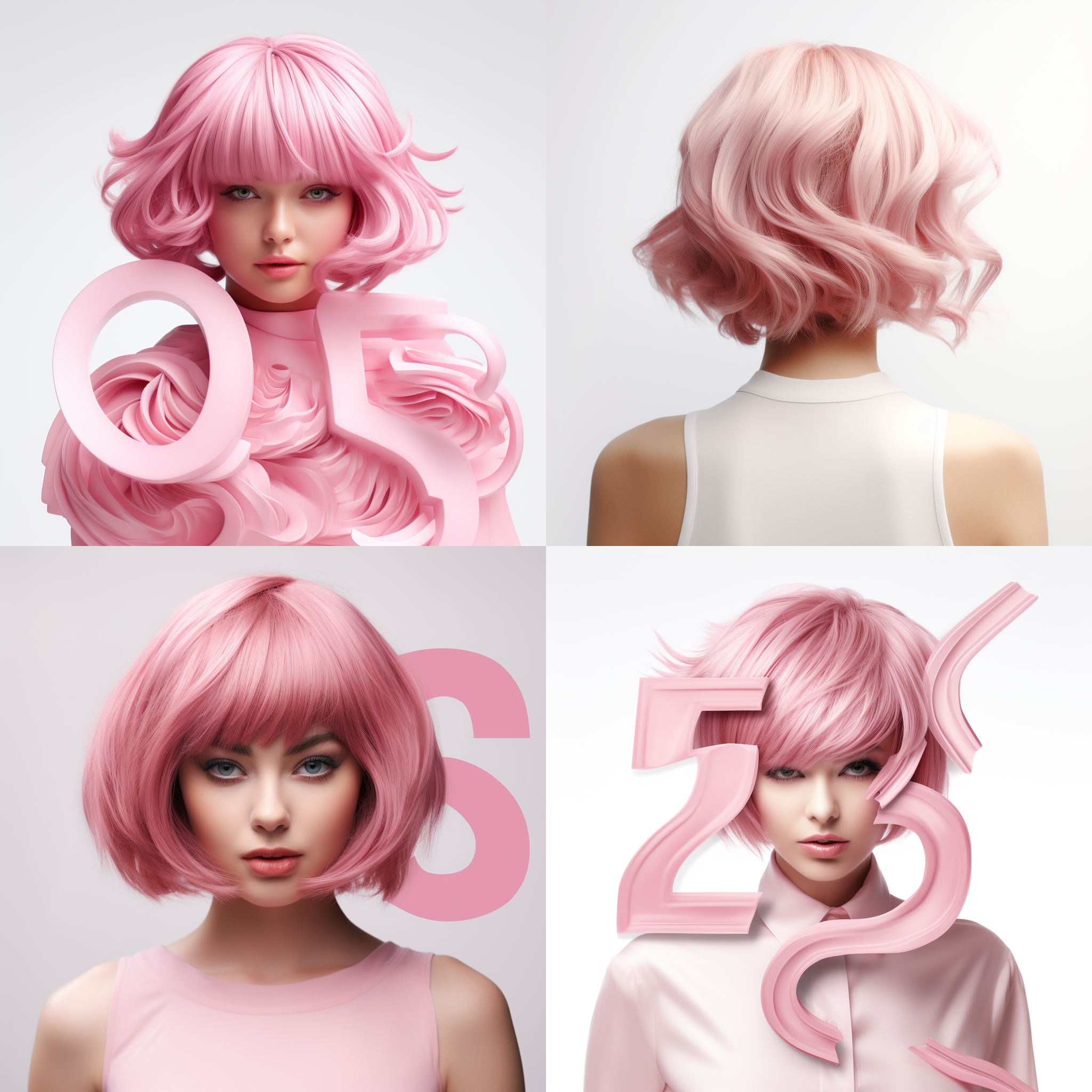 可爱的粉色数字2作为毛发形状，短发，白色背景。概念播放列表风格，3d幻觉，数字处理。创意共享属性，栗色，诗人核心，故事书风格-风格化250-v 6.0