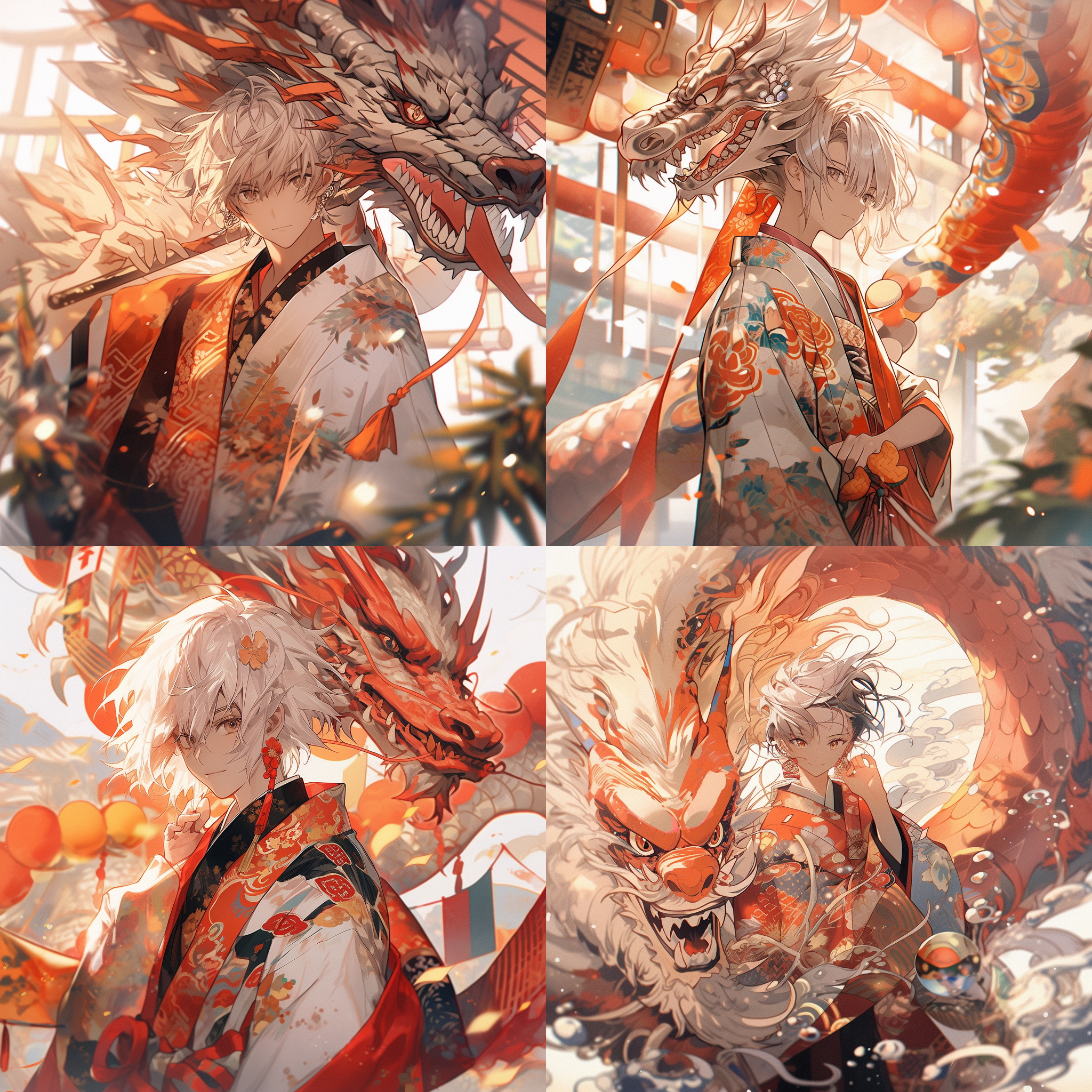 一个动漫人物形象，男性，q版，平面设计，宫崎骏风格，人要阳光，8k画质，创意，符合龙年喜庆氛围