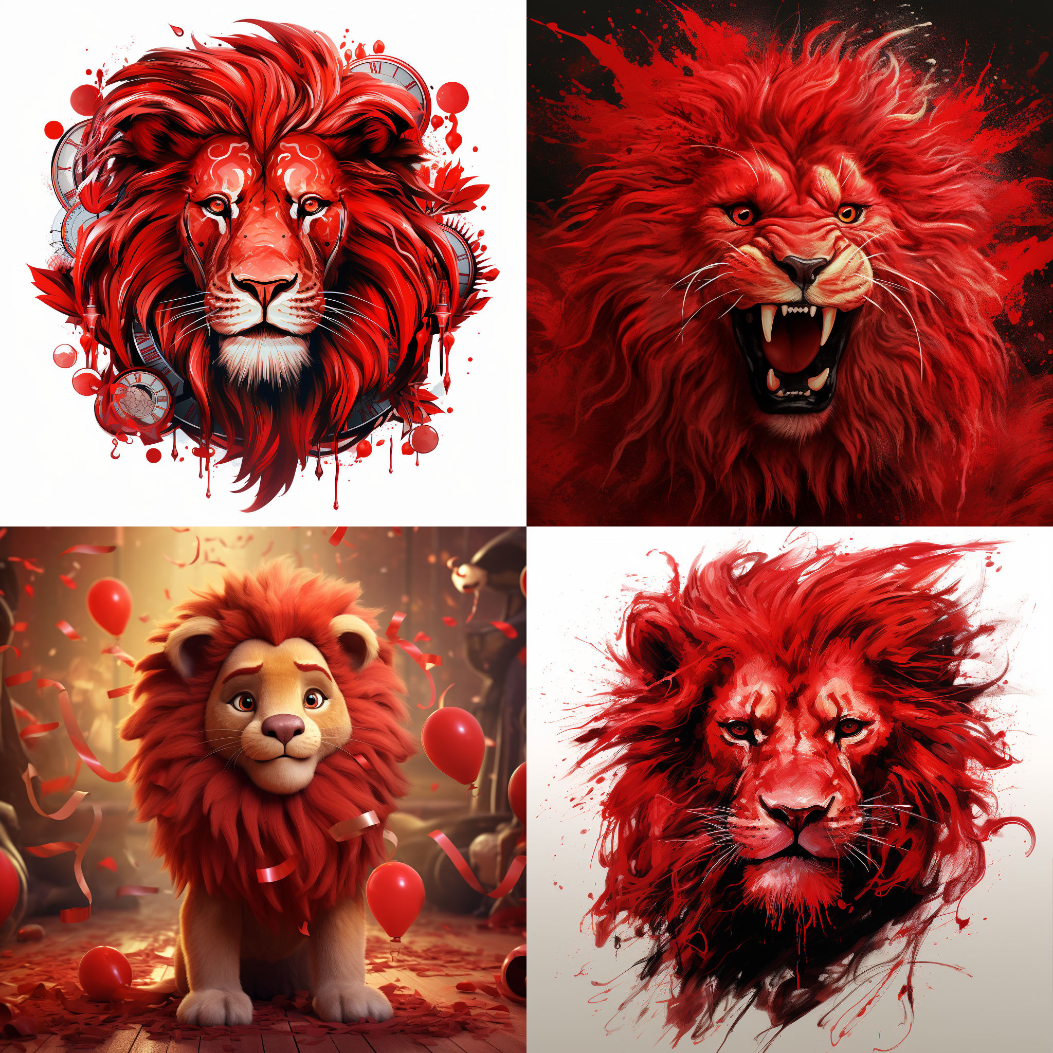 新年、红色，卡通狮子，渲染，先天效果