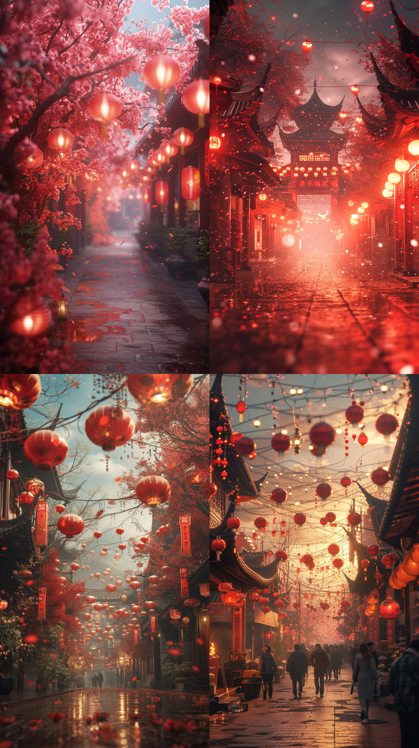 商业春节海报，红火喜庆，中国红，红色调，大师构图，柔和光线，神秘逼真细节，c4d渲染技术，新年氛围。