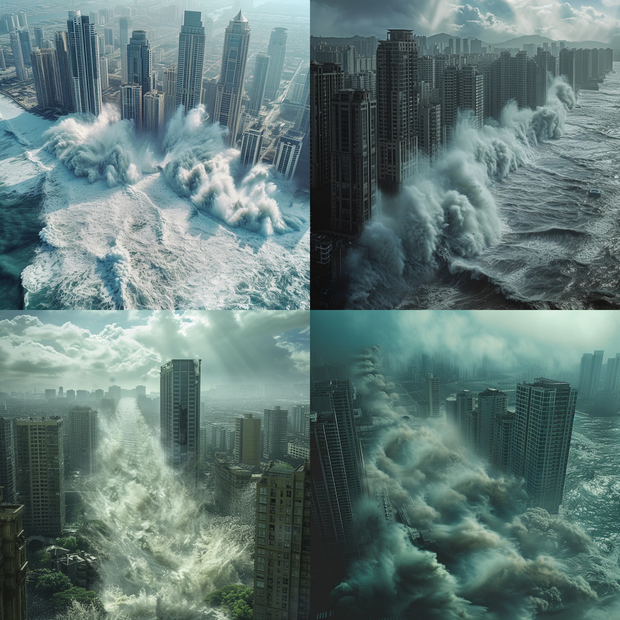 200多米高的海啸，扑向城市中心，海水淹没了高楼大厦，电影效果
