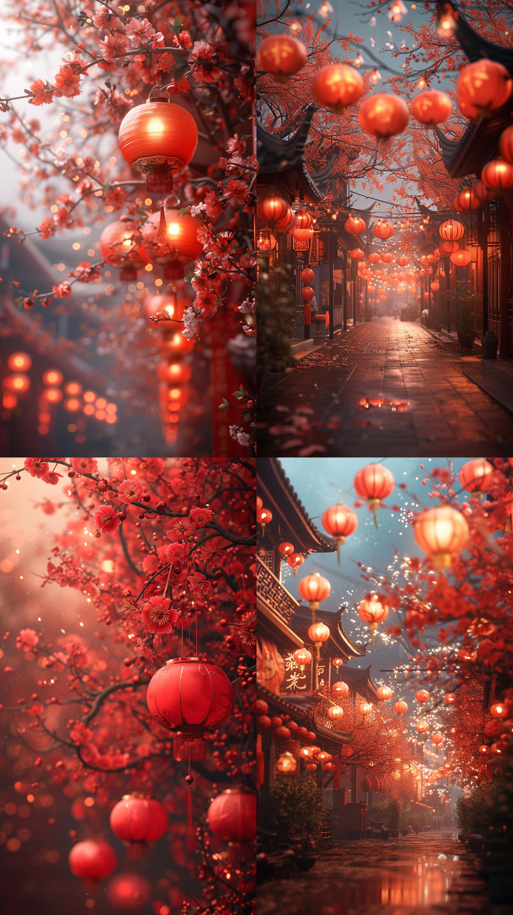 春节海报，红火喜庆，中国红，红色调，大师构图，柔和光线，神秘逼真细节，c4d渲染技术，新年氛围。