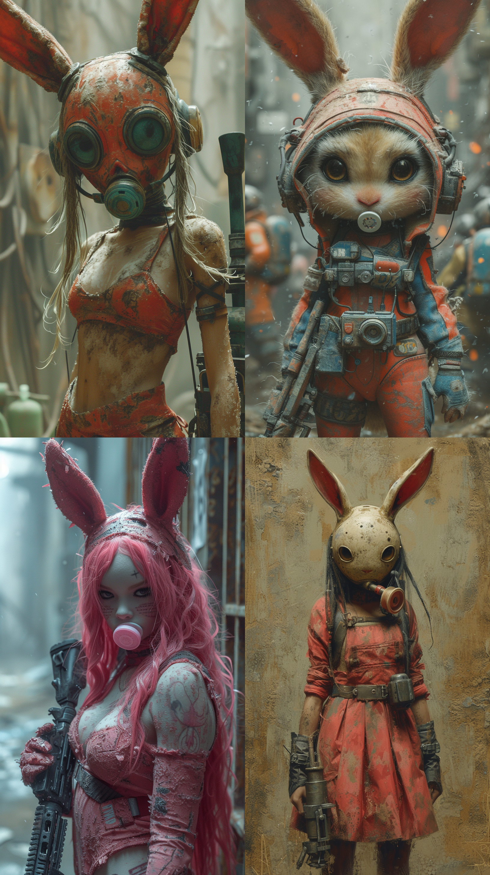 奥尼尔穿着芭蕾舞裙，头上带着兔耳朵，嘴里叼着奶嘴，端着奶瓶做成的加特林机枪扫射。超高分辨率，光影对比强烈，风格夸张，真实质感。戏剧性的动作，明亮的背景，鲜艳的颜色，幽默诙谐的情绪。