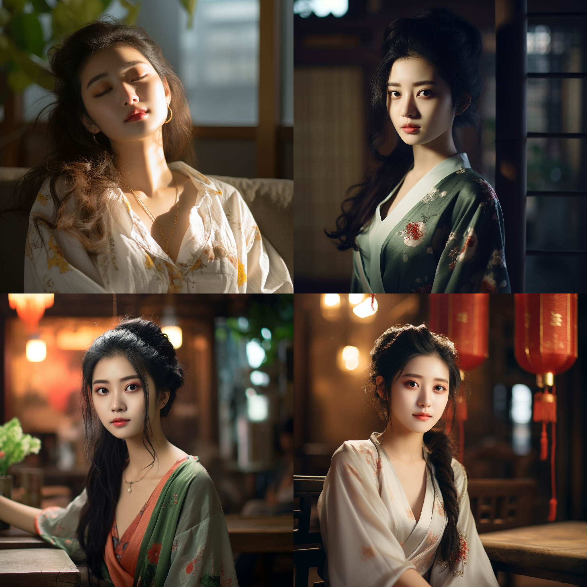 慵懒风中国气质女生室内写真，慵懒，闲适，气质，特写大光圈镜头，电影感，4k，高清