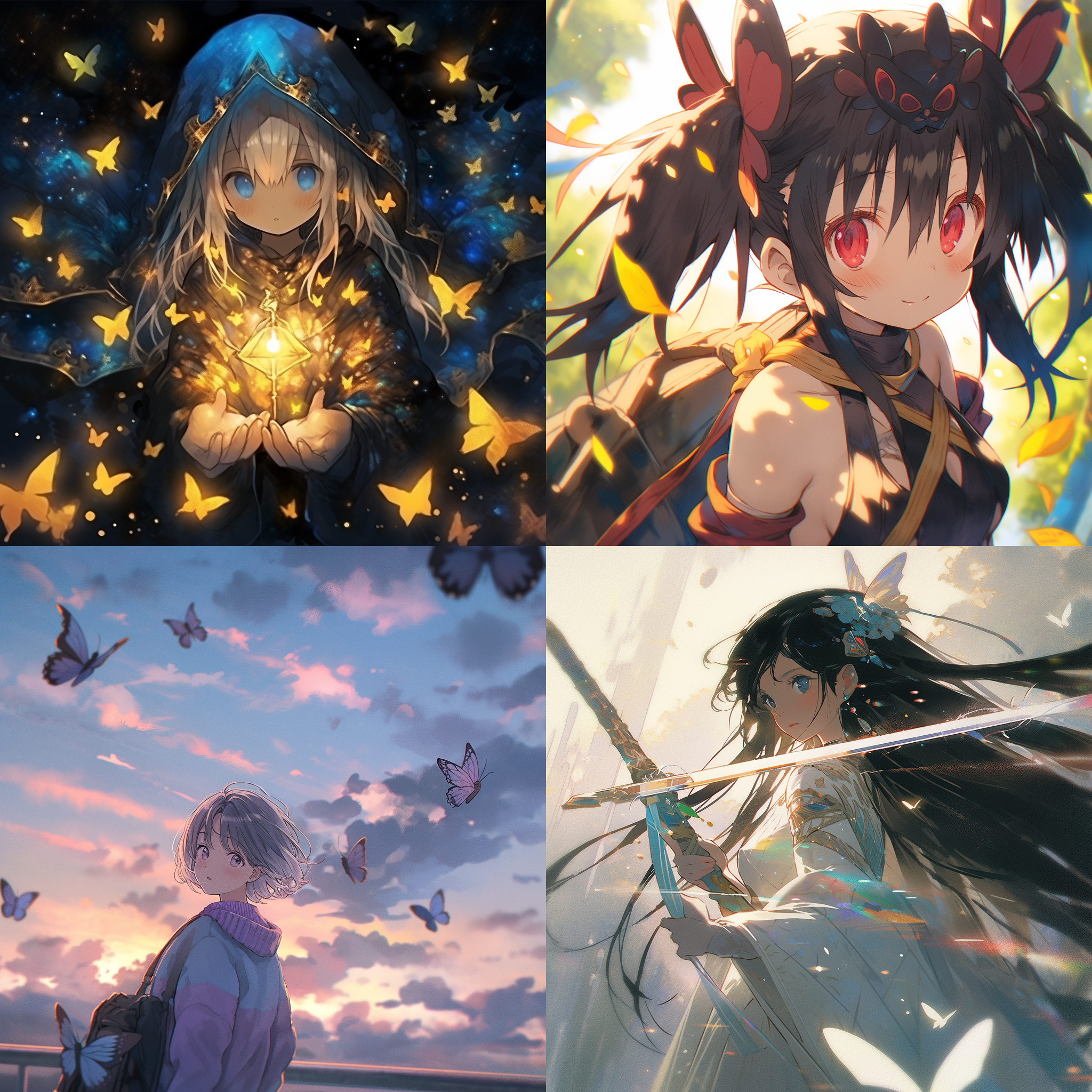 一位25岁美女，棕色短发，齐刘海，深紫色的眼睛，头上夾了一個金色的蝴蝶夾子，白色衛衣，黑色領帶。二次元風格