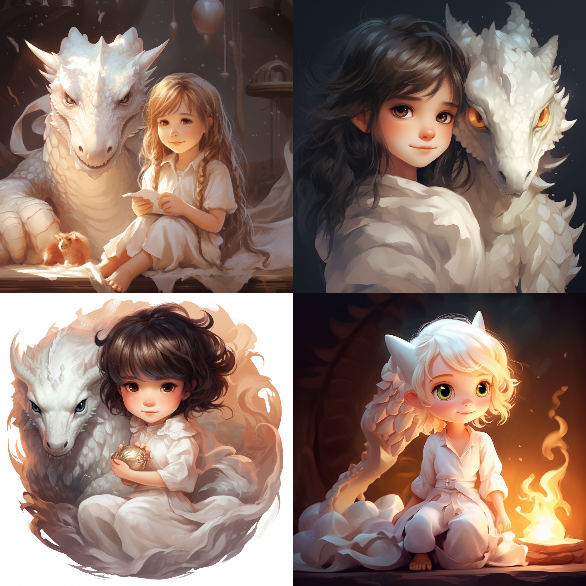 龙，白色衣服的小女孩，可爱与温馨画风，关了个