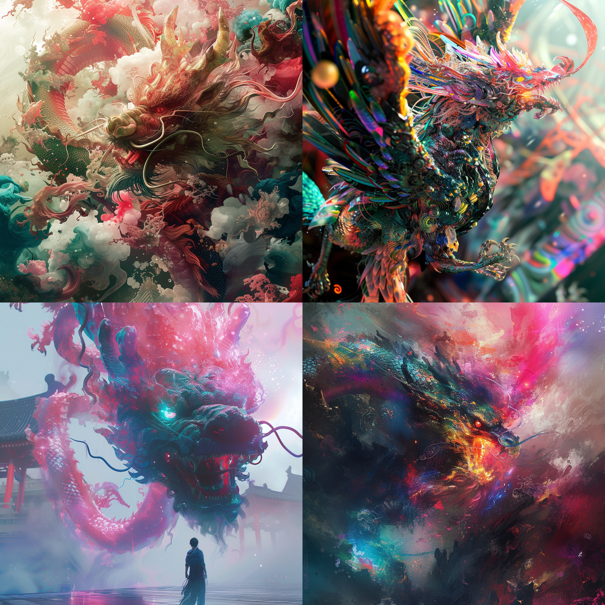 extremely detailed, 32 k,complex cg painting, chinese dragon attacking teenager, cyberpunk, multicolored, rococo pastel, pearl flashing rainbow light, salted film edge lighting, concept game design illustration, from megalophobia,pov,extreme looking up,extreme panorama, extreme low angle view,huge, all phoenix, bokeh, many details:: –ar 4:3 –niji 5