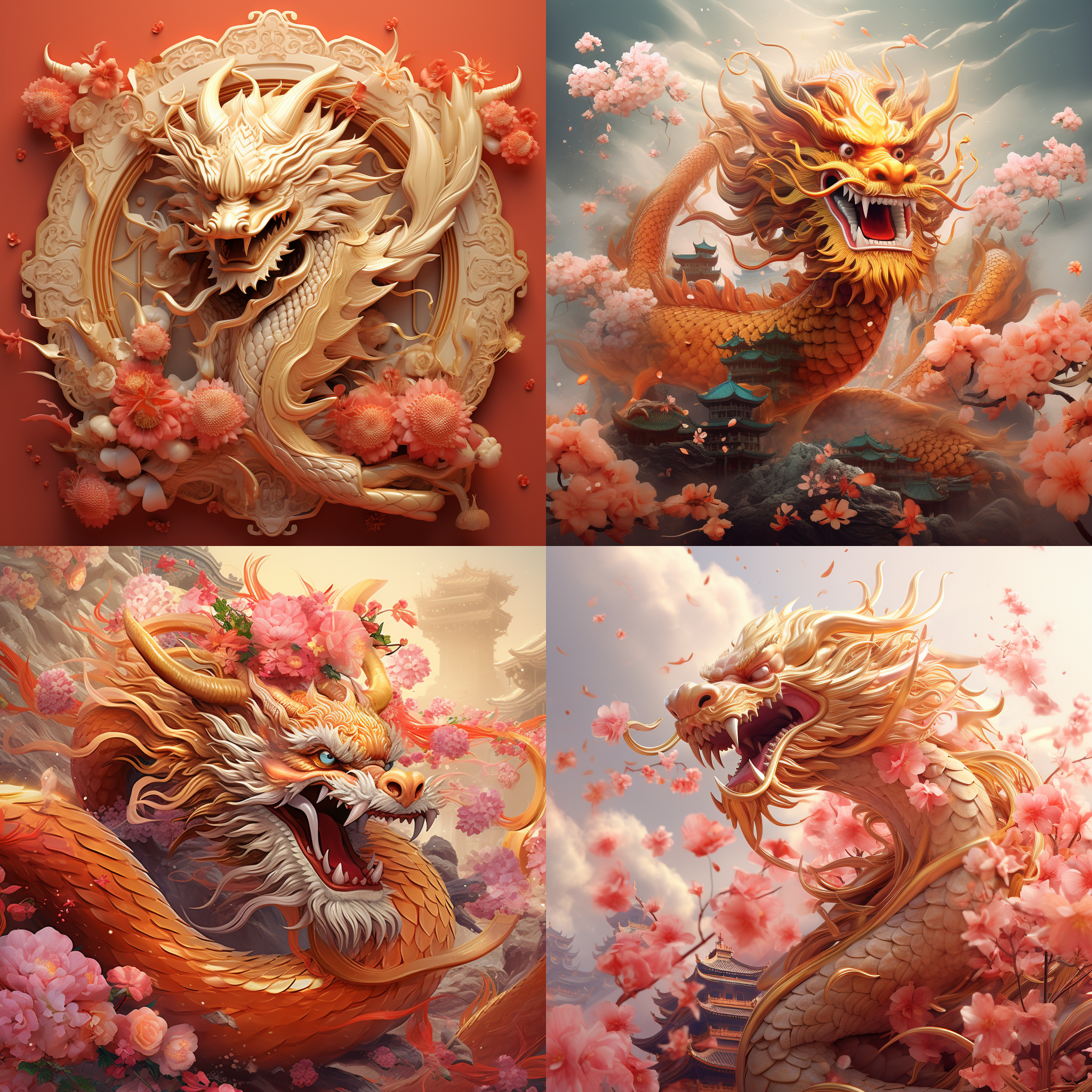 春节海报，质感插画，极高分辨率，中国龙元素，祝福语，明亮色调，细节丰富，金色主题，传统装饰，喜庆氛围，温馨祝福。