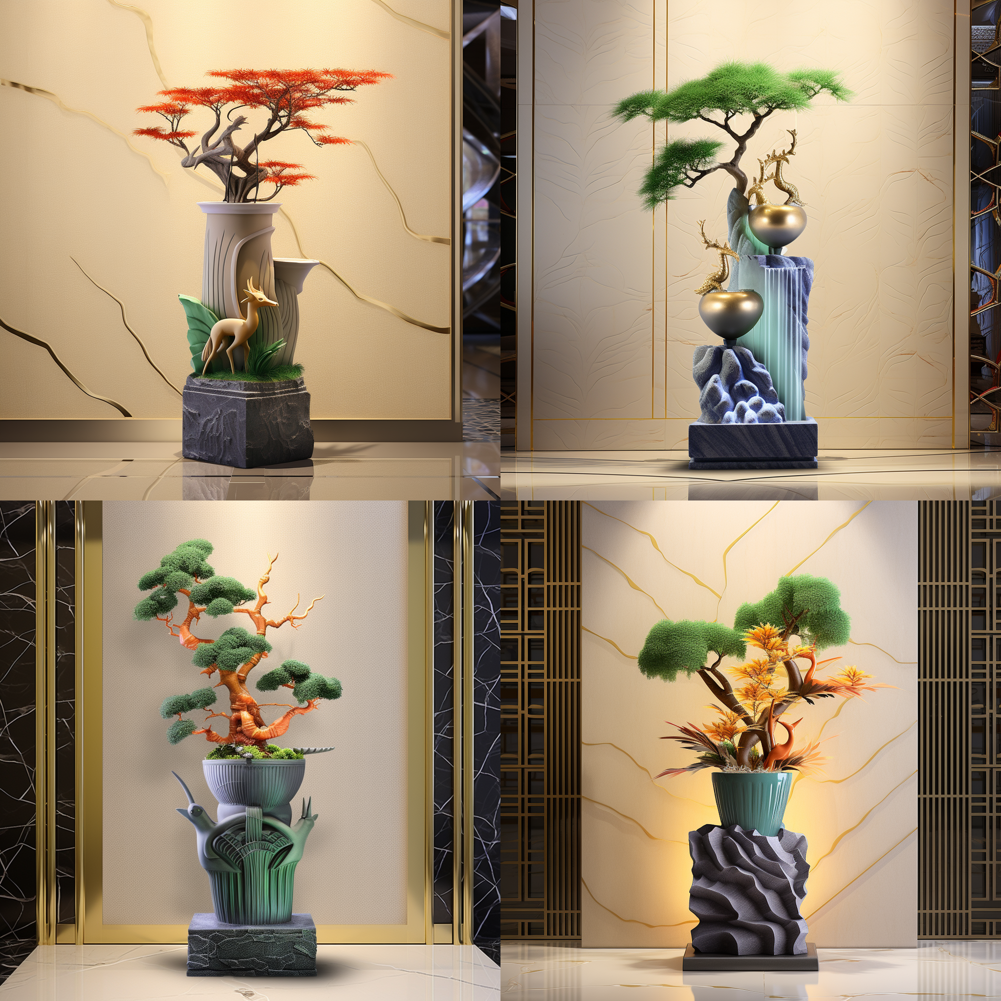 a wallpapered background and a vase with a plant, a 3d render, abstract art, highly detailed, a. b. jackson