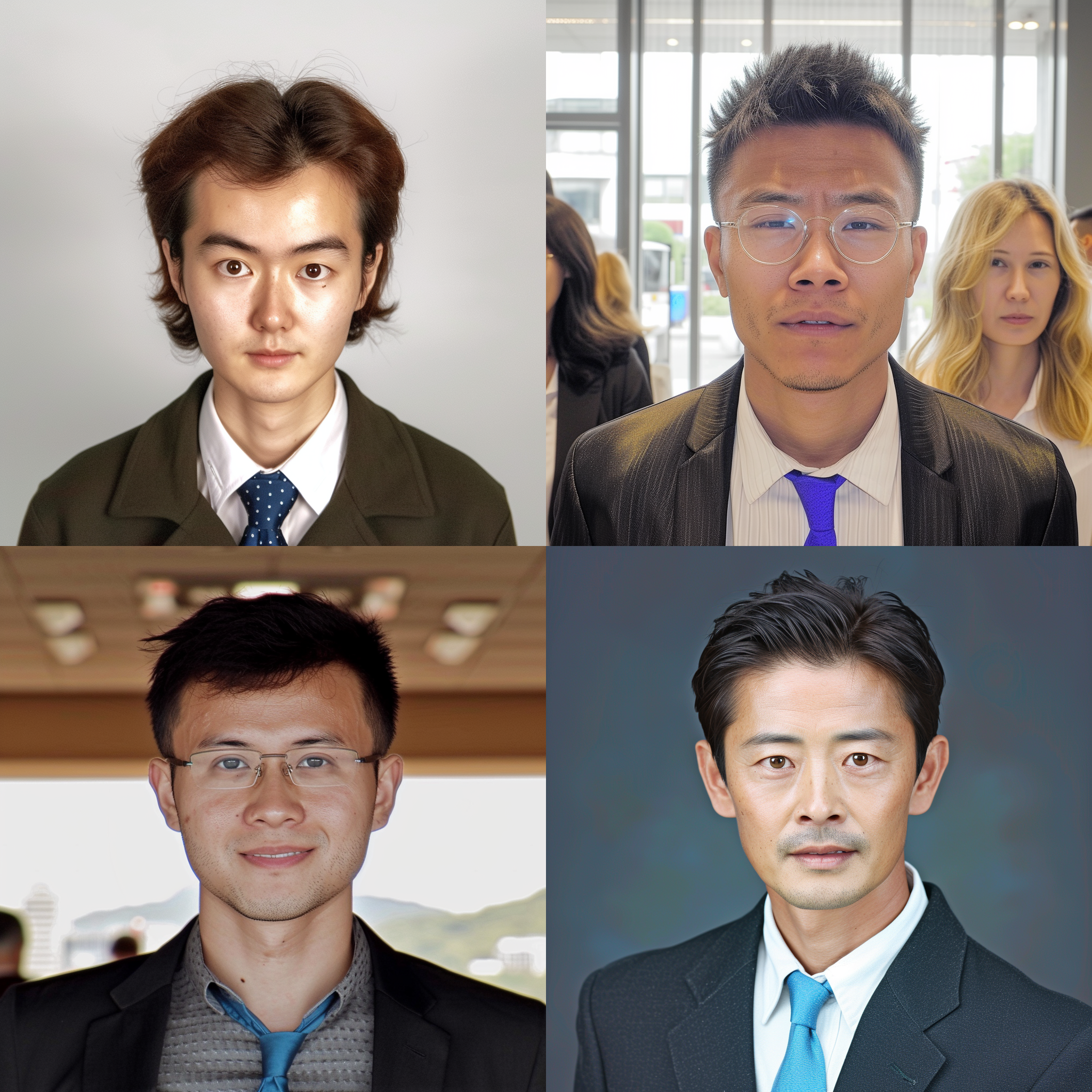 以此图中人脸为原型，脸型不变，生成一个职场精英男士，身高180cm，全身照，发型三七分斜刘海，精神状态饱满，眼睛炯炯有神，沉稳，全身黑色西装，白色衬衫，蓝色领带，背景为办公室，4k高清，全身照，全景照，尼康750拍摄，