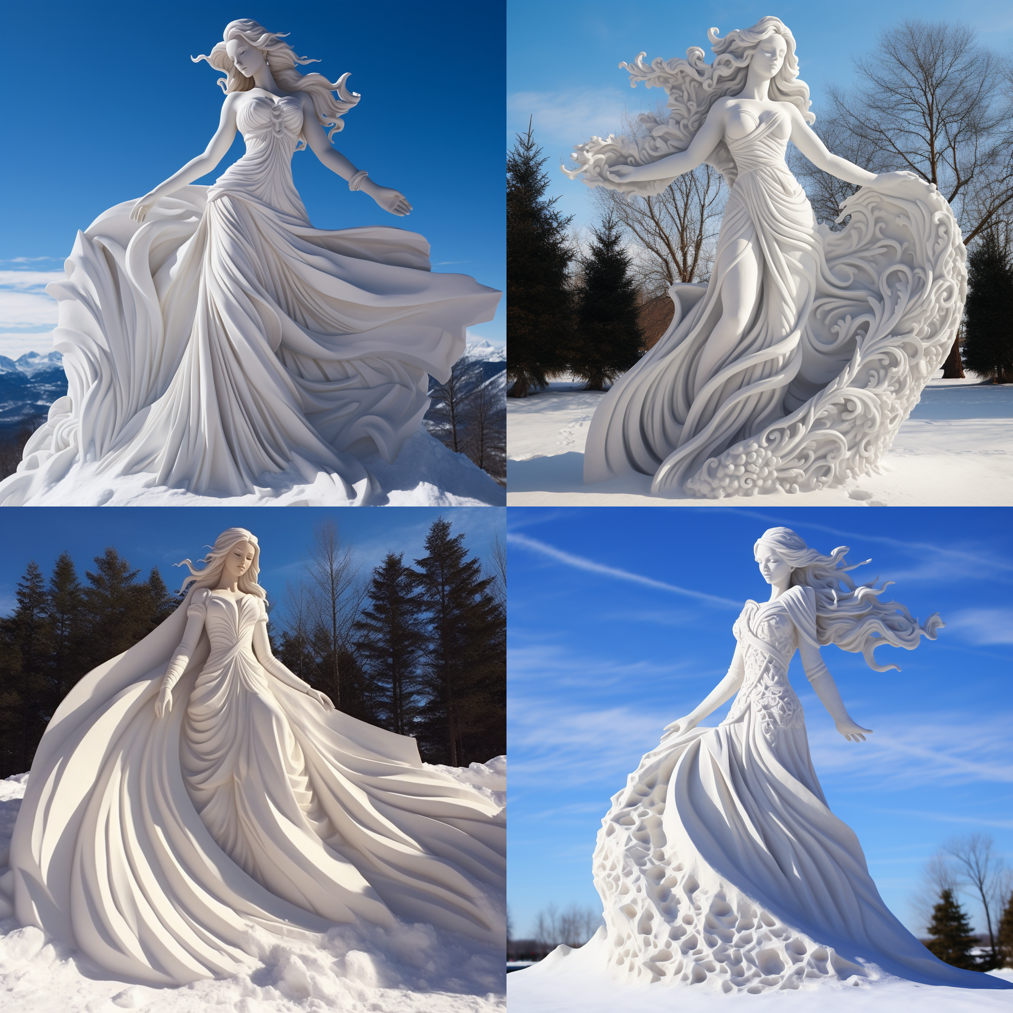 雪雕，唯美，女神，长裙，优美风景，优雅