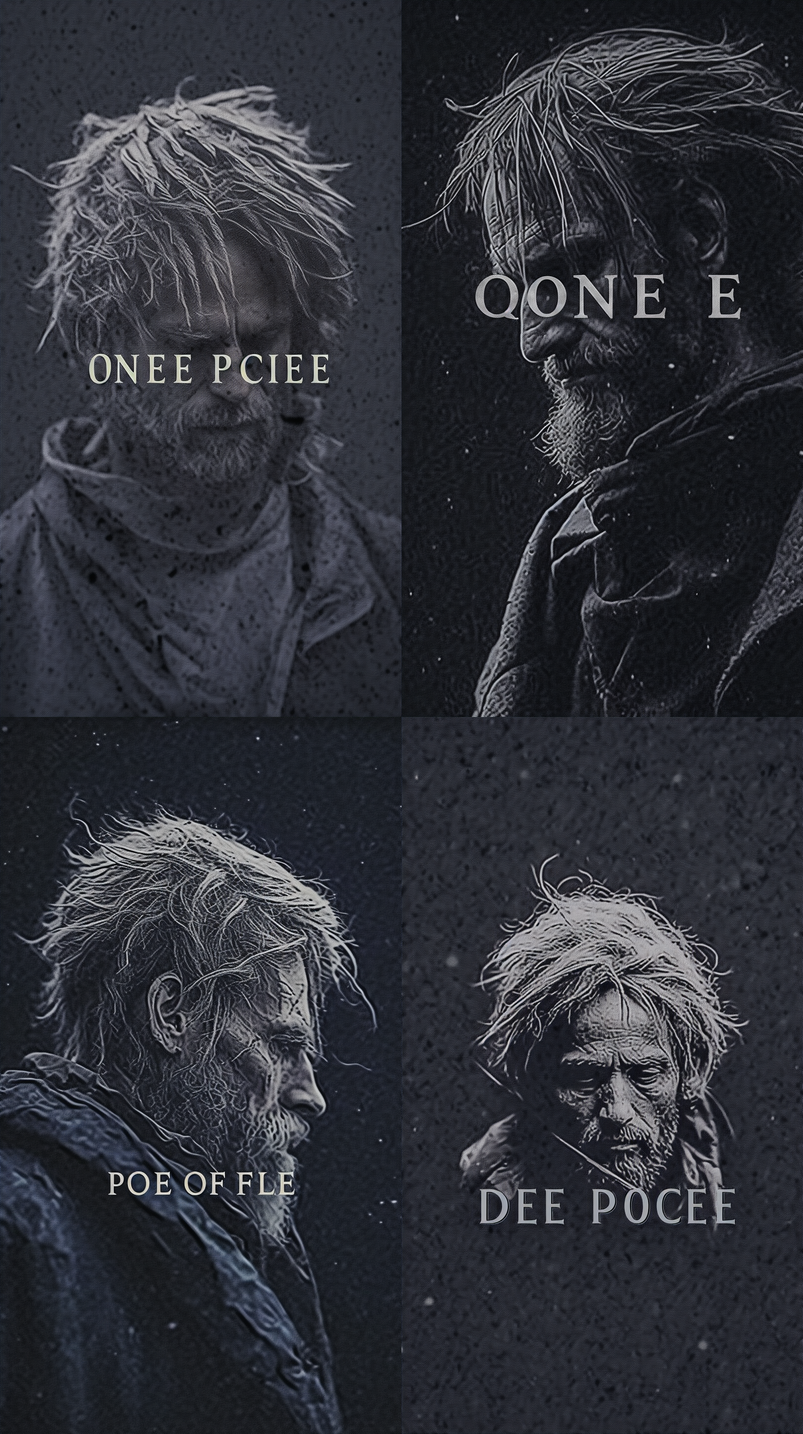 风雨中的街头，一位年长的男子淋着雨站在街角，他穿着破旧的衣服，身上沾满泥水。他微微低头，脸上写满了沧桑和无奈。整个画面以黑白色调呈现，突出了现实主义风格，给人一种真实而深刻的感受。真实、黑白、街头、沧桑、无奈、风雨、细节、人物