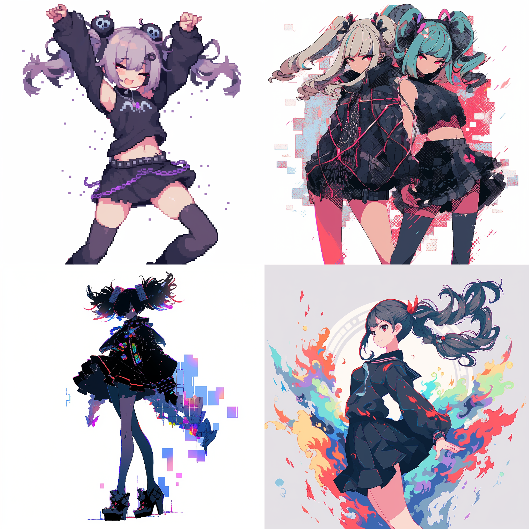 强大的像素感，像素，双马尾，黑色短裙