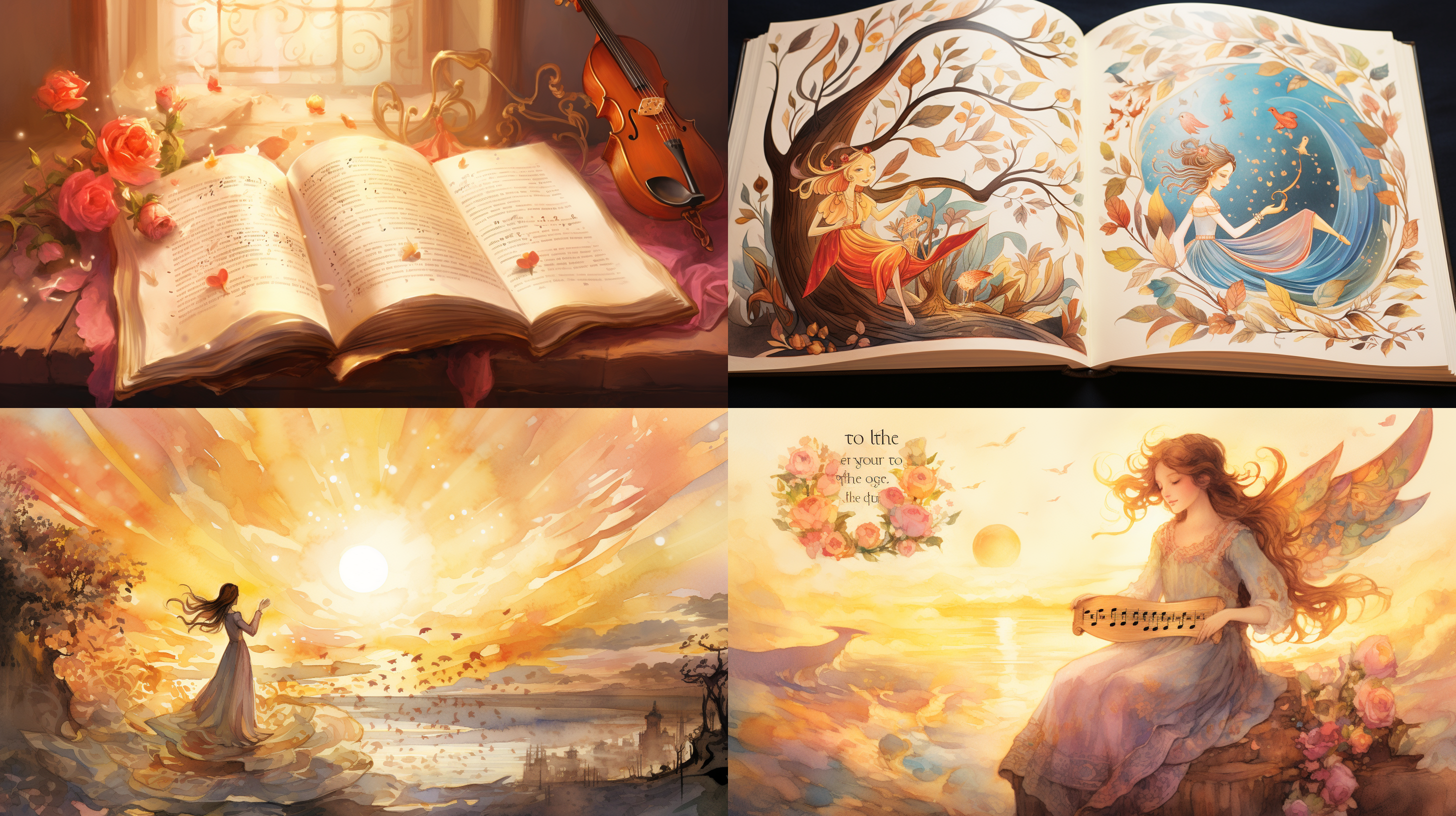 书《诗经》，2d插画，明亮色调，细腻纹理，水彩风格，传统元素，古代场景，细节丰富，光影效果，温暖情感。