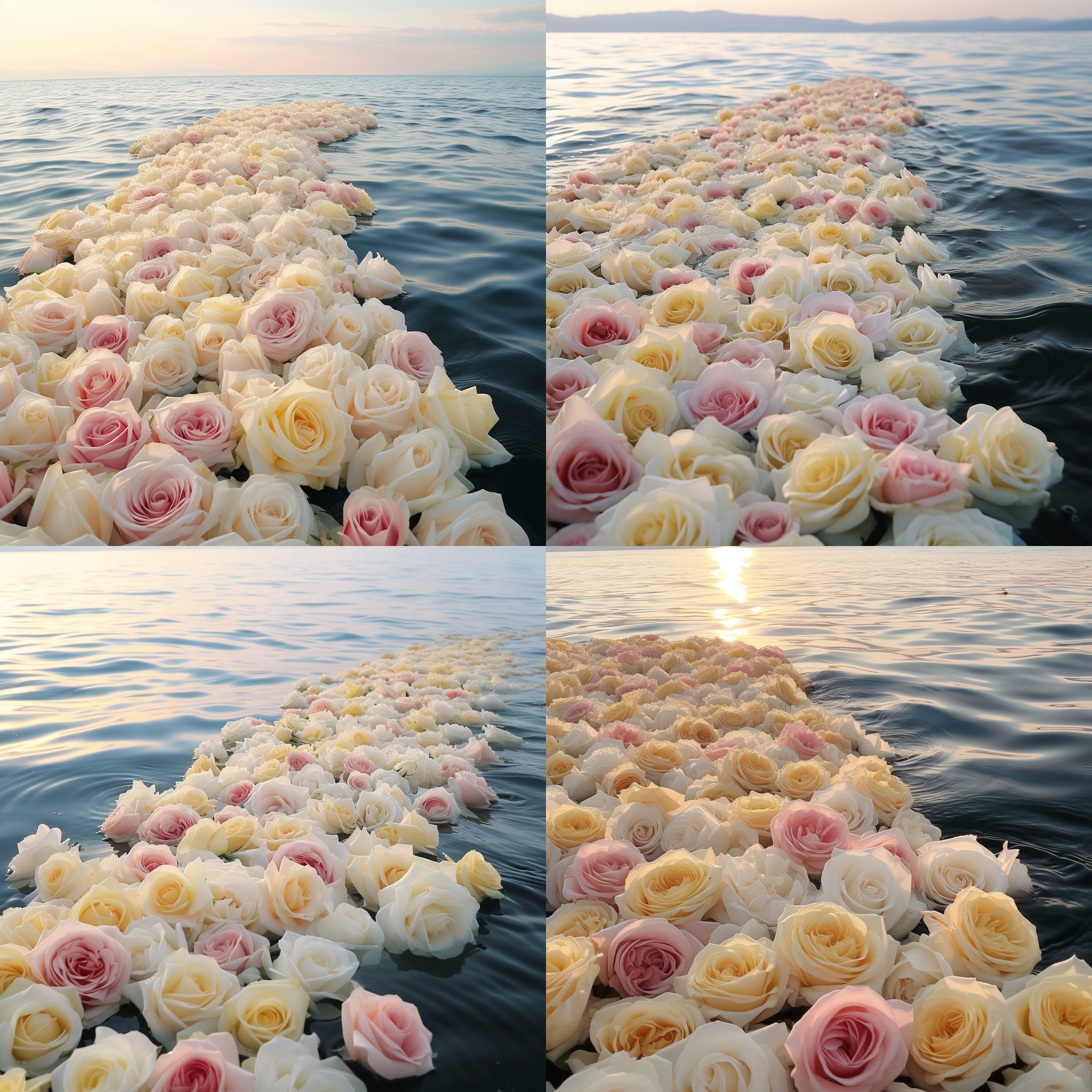 一千多黄色玫瑰和白色玫瑰，飘在大海上，9：16 摄影