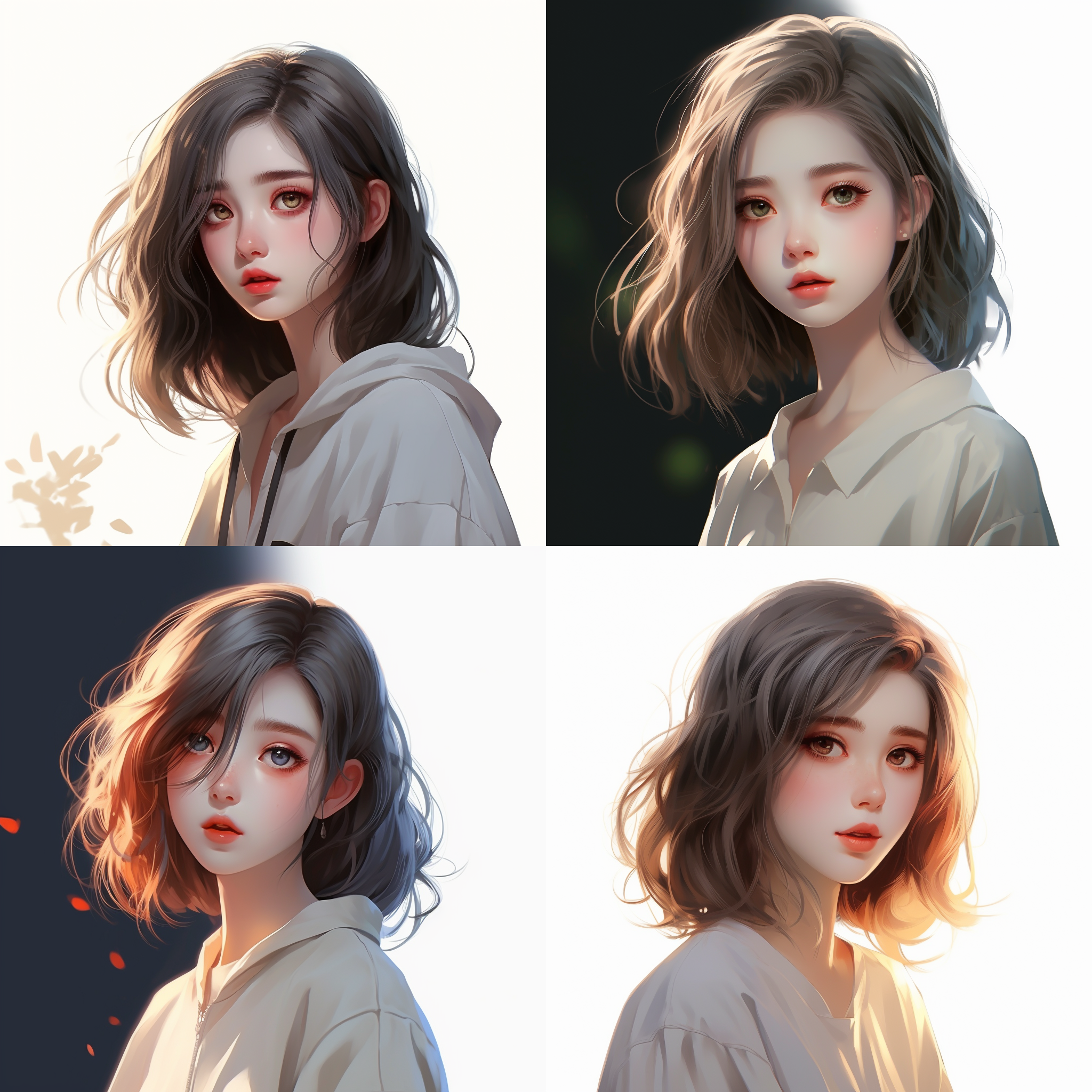 美丽女孩，大眼睛，平面插画，和谐配色，柔和光线，自然背景，细节丰富，宁静，纯净色彩。