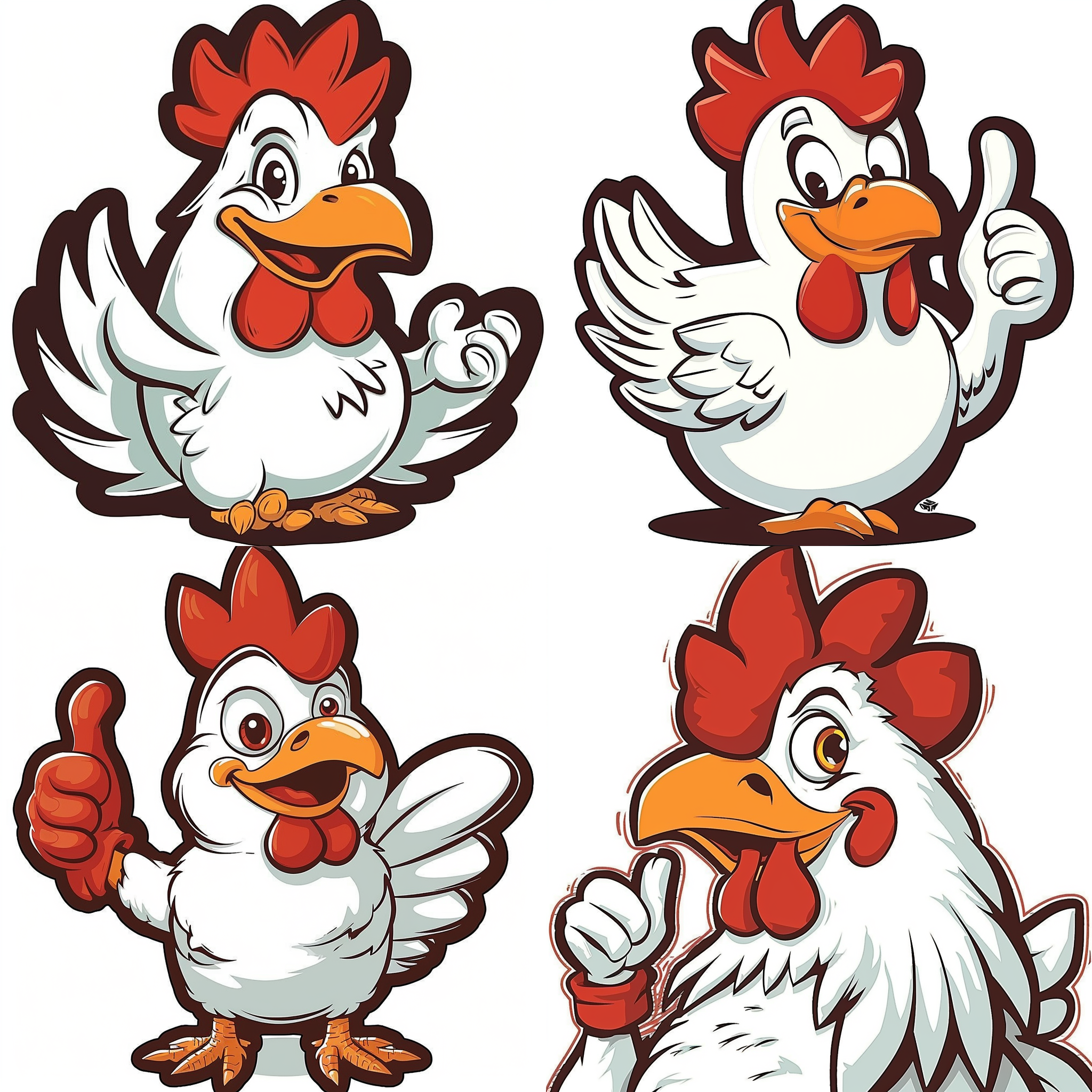 鸡拇指向上的标志设计，白色和红色的漫画风格，简约风格，精确的线条，1:1的长宽比，750像素。 极简主义 oc渲染器