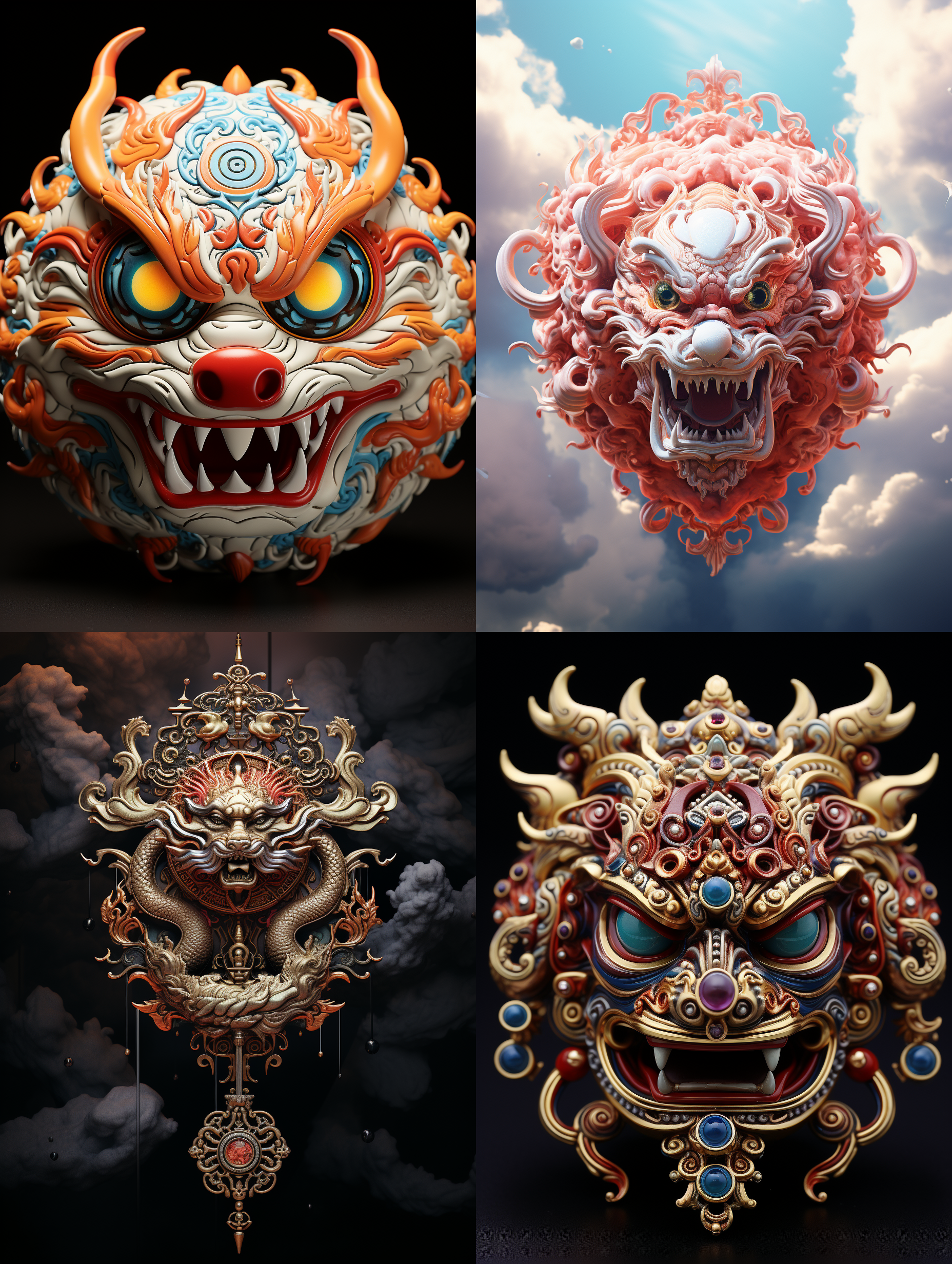 西藏九眼天珠，珠宝，稀世珍宝，化身为中国龙，盘旋在云雾中，平视图，3d立体感