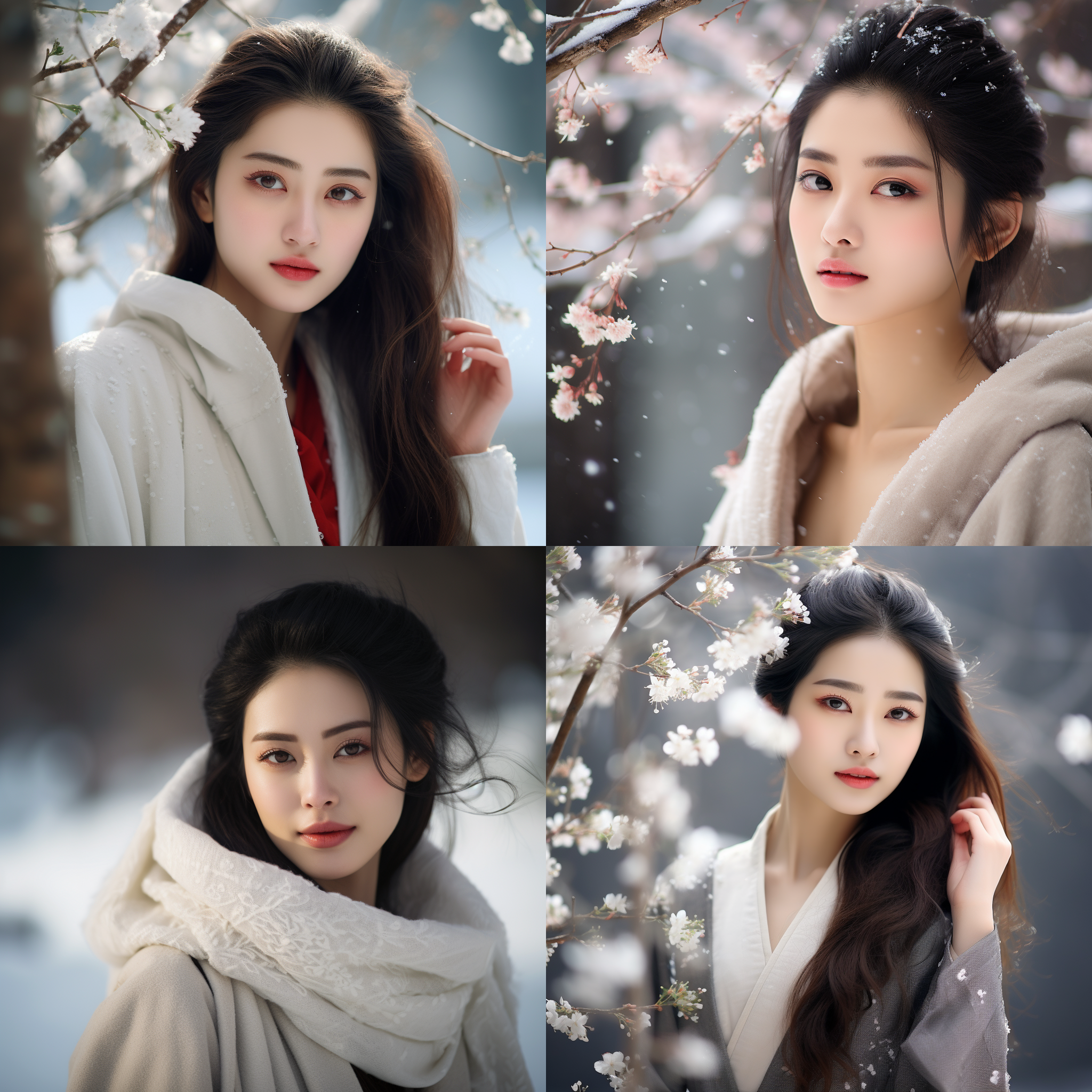 中国美女侧脸微笑，雪白细腻皮肤，真实细节，精致构图，简洁清新背景，柔光，人像摄影风格，长焦镜头，自然色彩，优雅。