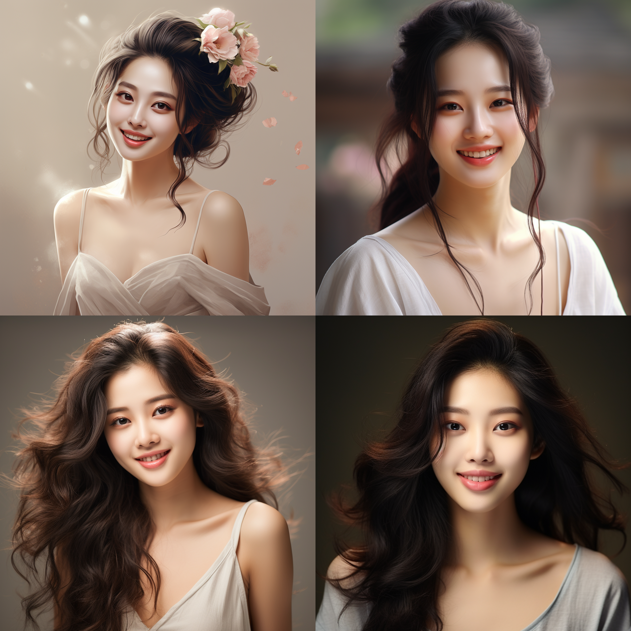 韩国美女微笑，细腻皮肤，真实细节，精致构图，纯色背景，柔光，肖像风格，长焦镜头，自然色彩，优雅，自信。