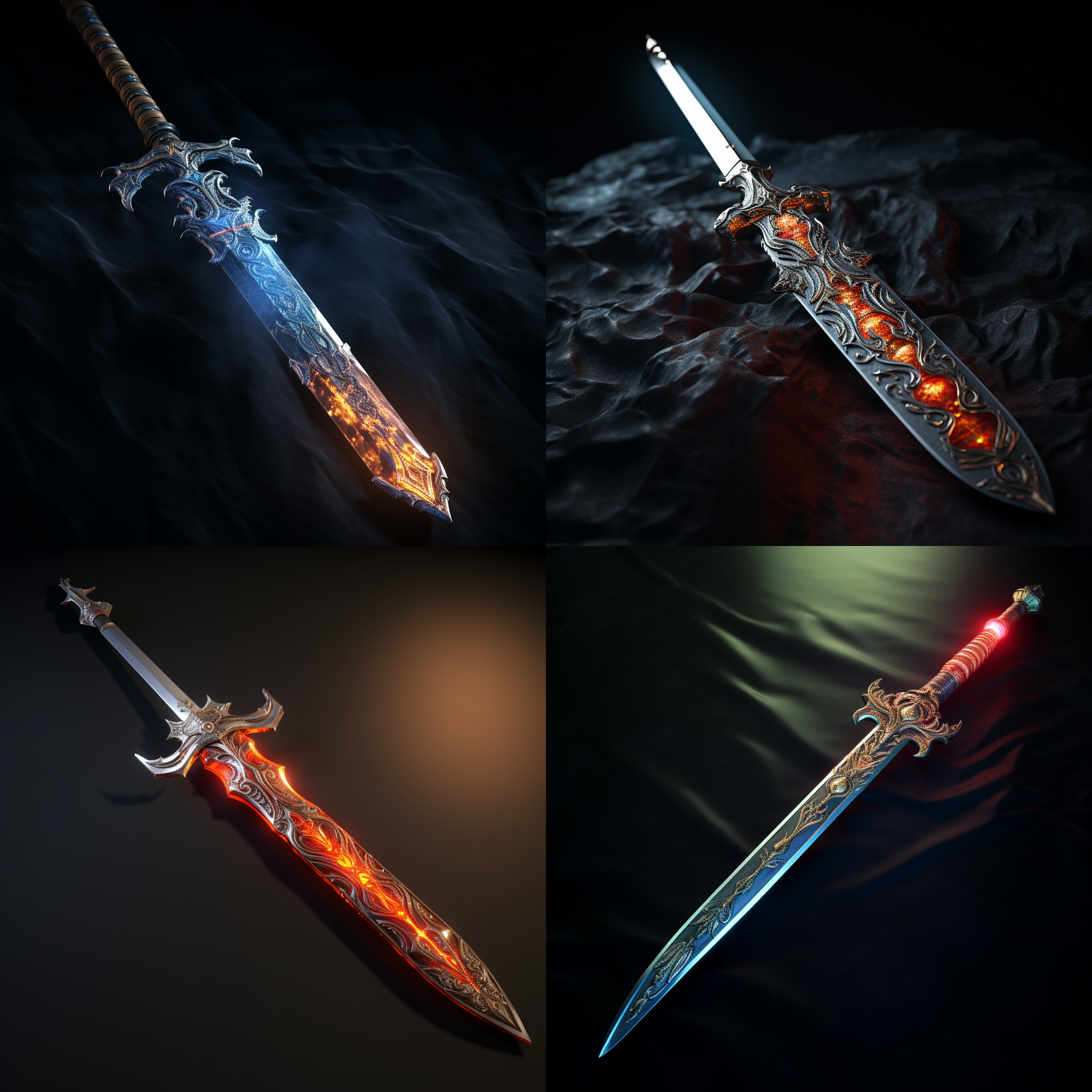 长剑，镶嵌符箓纹理，法术光辉、背景仙侠，独特构图，细节丰富，对比，锐利镜头，明暗交错，闪光灯照射，动态流畅，神秘色调，激情澎湃