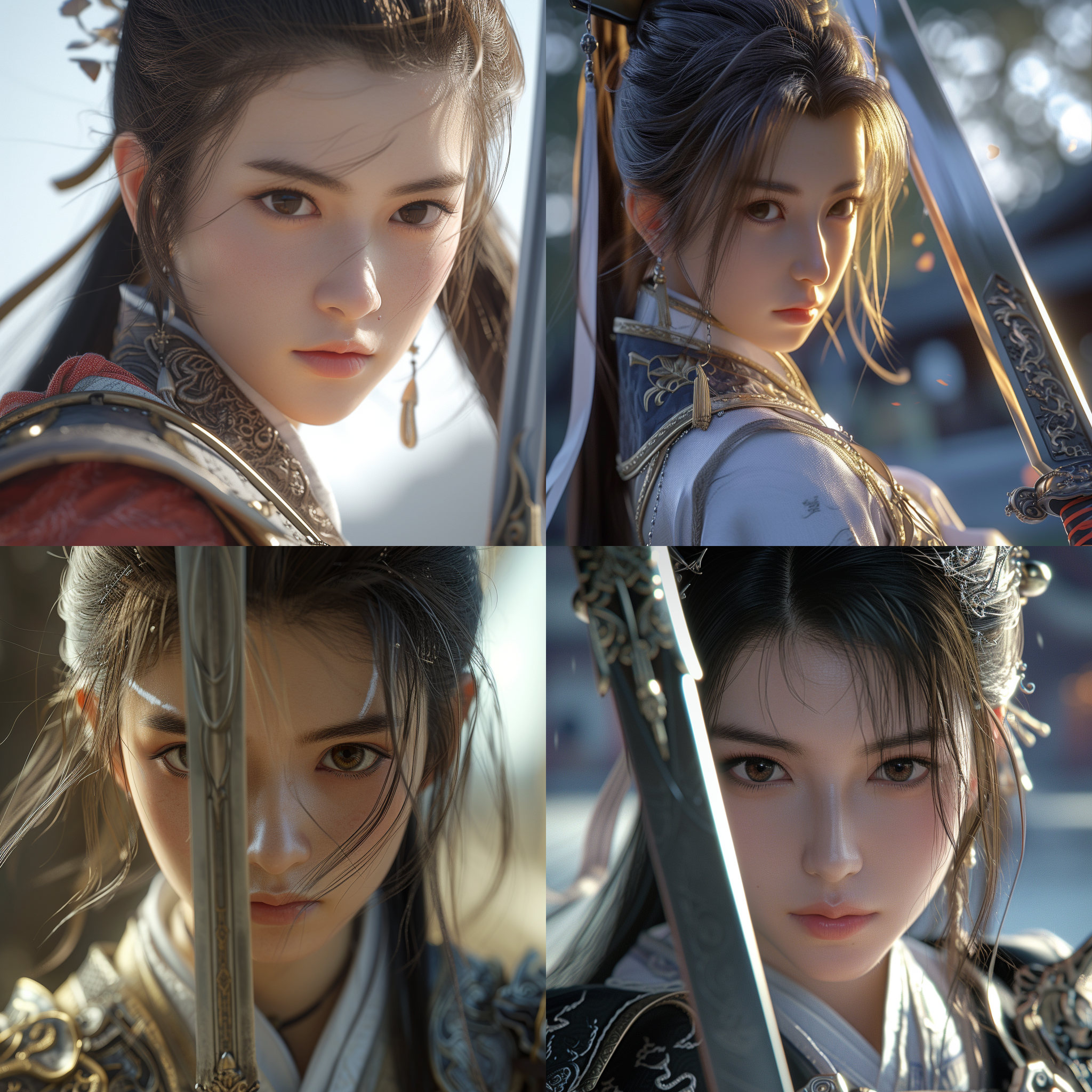 赵灵儿在仙侠学院广场练剑，美丽动人的面容，古灵精怪的气质。人物特写，使用虚幻引擎和数字渲染，呈现出超级逼真的效果。照片采用32k、uhd分辨率，使用莱卡镜头拍摄。光线明亮，配合仙侠风格的服装，呈现出神秘而华丽的场景。