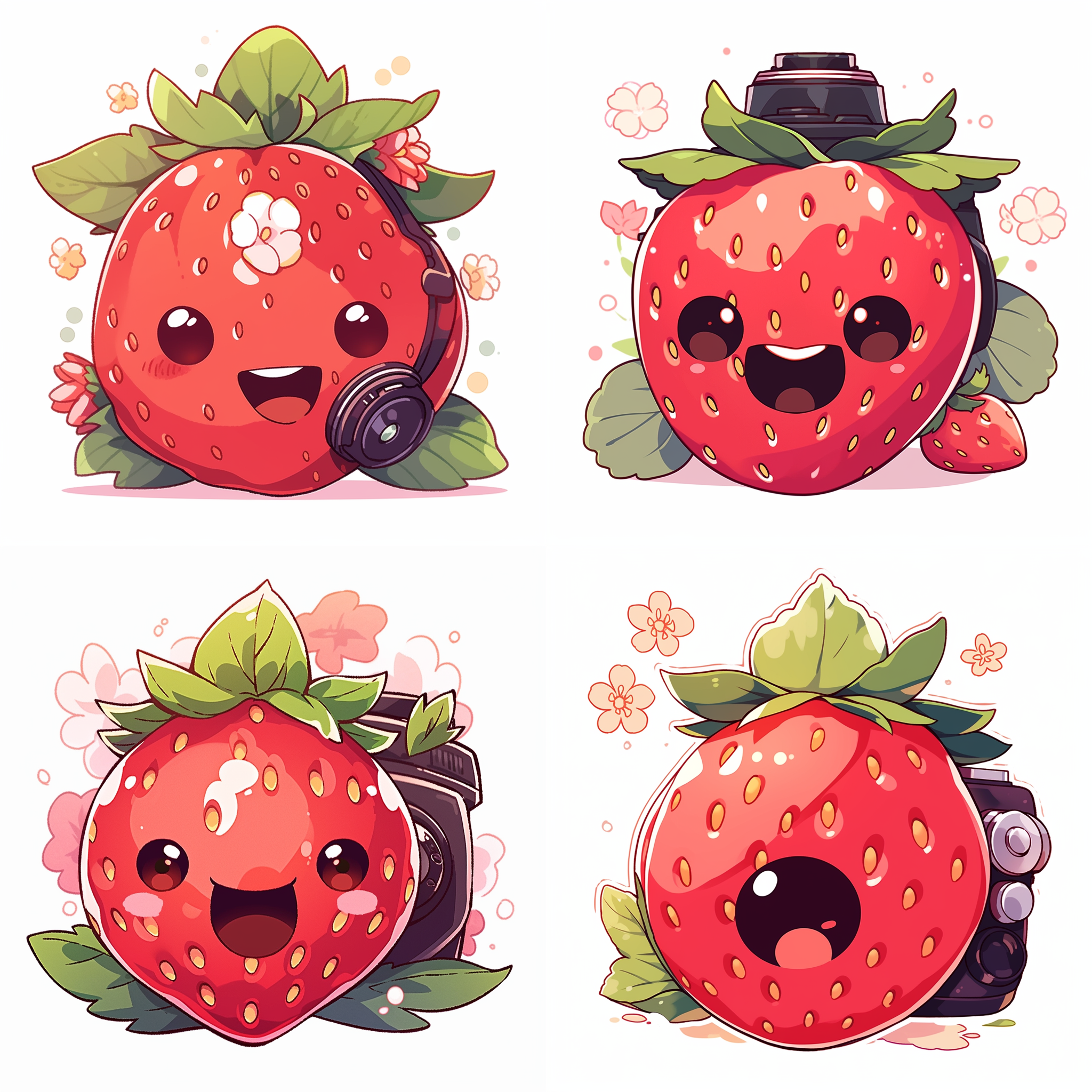 一颗草莓在空白背景中，广角镜头，细节捕捉，欣喜情绪。